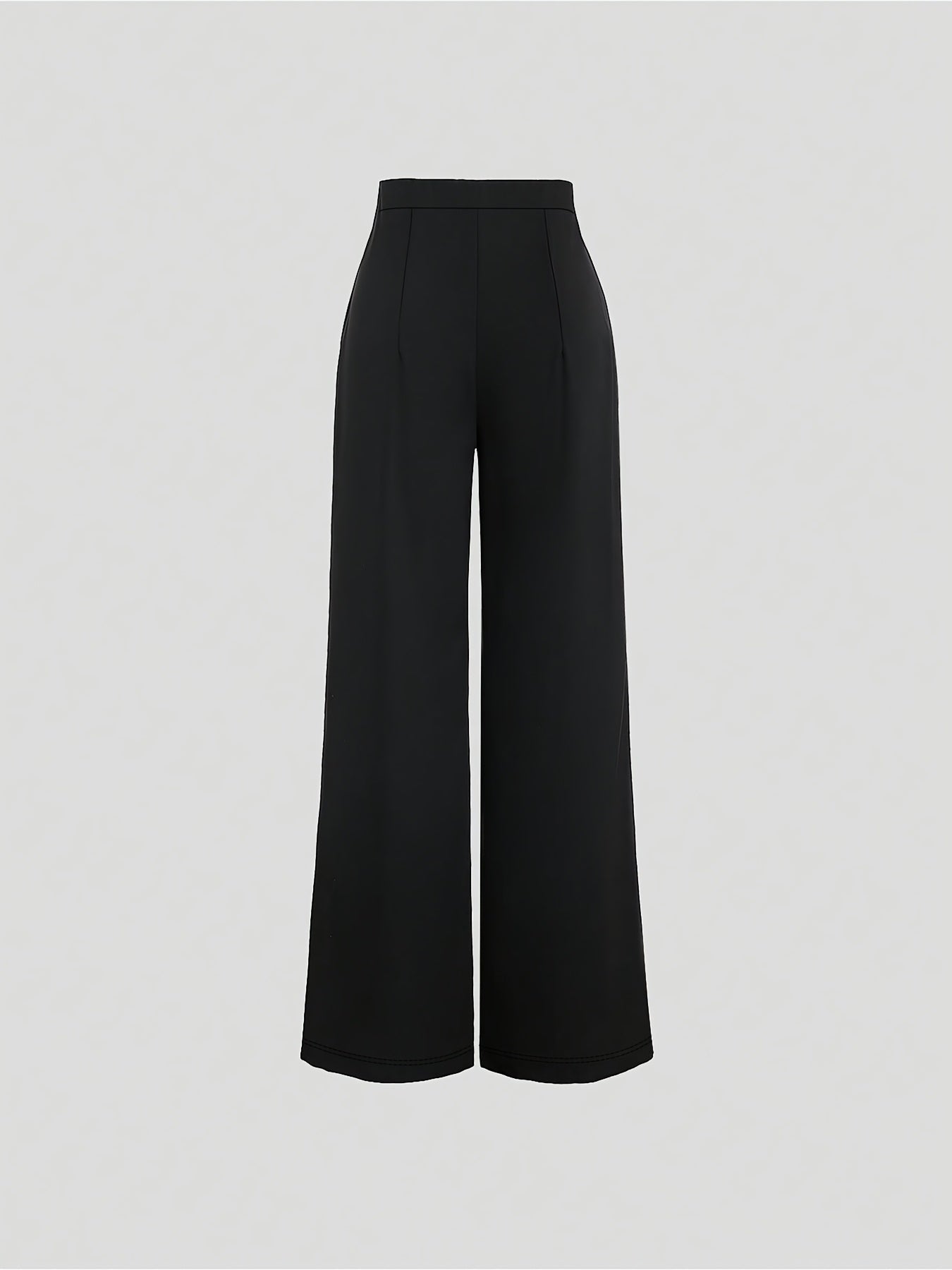 Women'S Elegant High-Waist Wide Leg Pants - Black Polyester Straight Leg with Button Detail, All-Season Fashionable Trousers for Casual or Dressy Wear