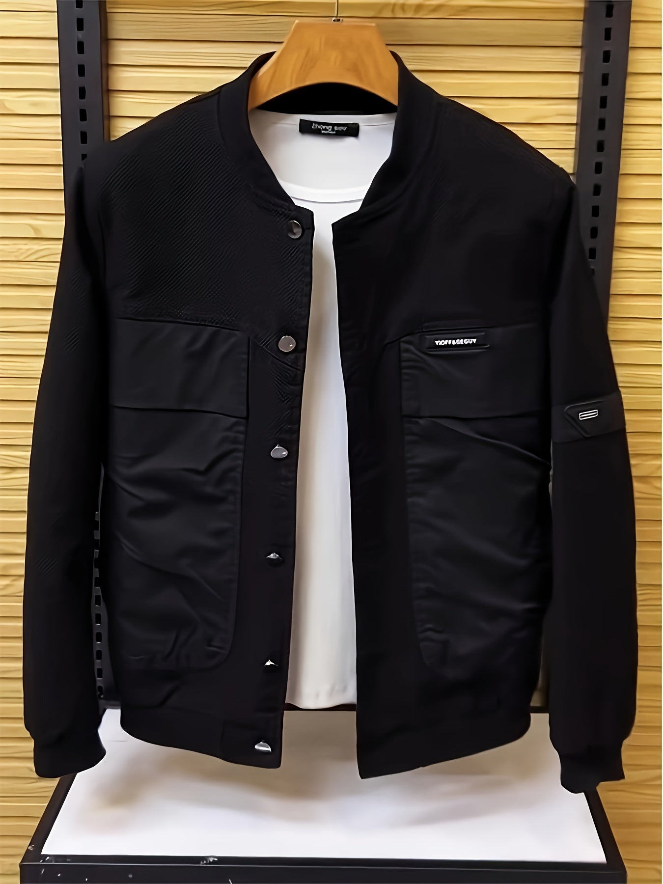 Men's Casual Sports Windbreaker Jacket, Outdoor Solid Color Design, Spring/Fall Fashionable Versatile Baseball Collar Jacket With Pockets