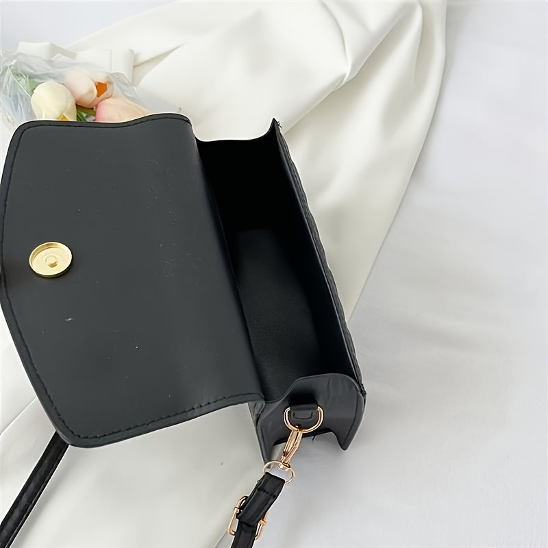 Elegant Women's Crossbody Bag with Butterfly Embellishment - Quilted Black Synthetic Leather Handbag, Magnetic Closure & Adjustable Strap, Compact Everyday Shoulder Bag for Women, Crossbody Purse, Sophisticated Accessory