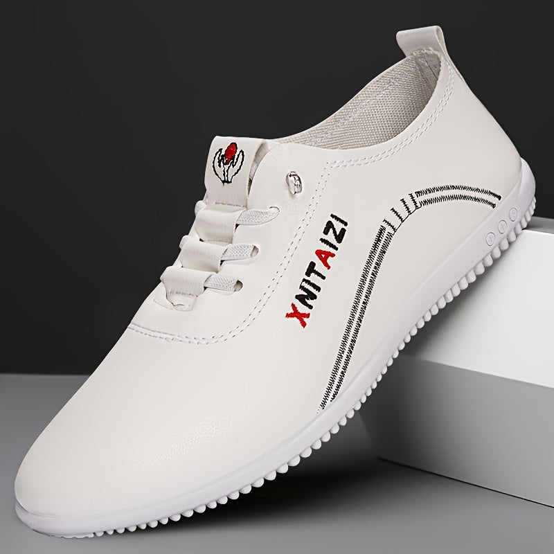 1 Pair of Men's Stylish Black & White Sneakers - Lace-Up Design, Round Toe, Rubber Sole, PU Upper, Perfect for Casual & Business Wear, Everyday Sneakers | Sporty Casual Shoes | Durable Footwear Construction