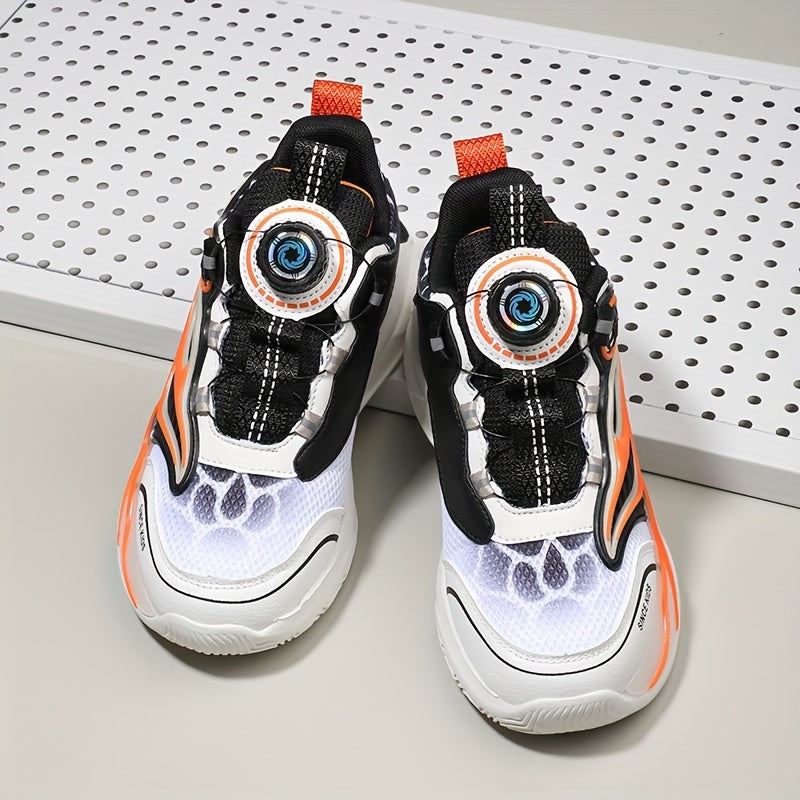 Kids' Trendy Athletic Sneakers - Breathable Running Shoes with Rotating Buckle, Plaid Pattern, Low-Top Design for Boys, All-Season Comfort, Casual Streetwear Sneakers|Trendy Kids' Shoes|Breathable Fabric Uppe