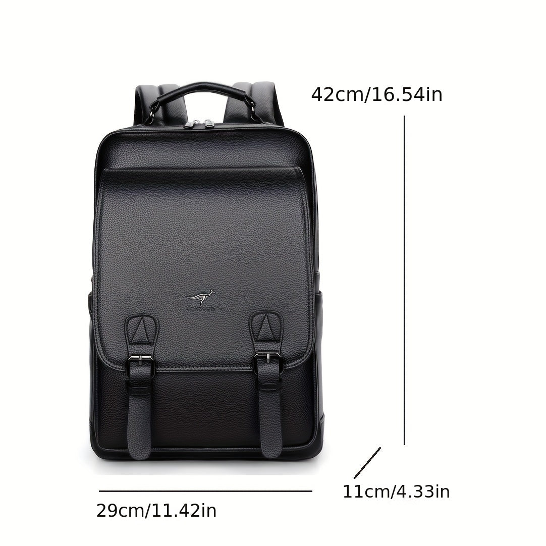 Stylish Men's Backpack - Multifunctional, Large Capacity for 39.62cm Laptop, Business & Travel Ready, Durable PU Material