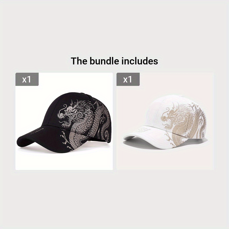 1pc Unisex Sunshade Breathable Adjustable Baseball Cap With Dragon Print For Outdoor Sport, Ideal choice for Gifts