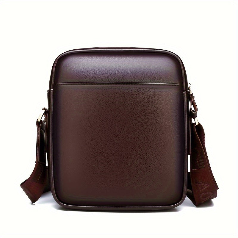 DOSHENG Men's Stylish Black Synthetic Leather Crossbody Bag - Adjustable Strap, Multi-Compartment Business Casual Satchel with Embossed Dinosaur Logo for Office Use, Versatile Crossbody Bag | Stylish Men's Accessory | Metalli