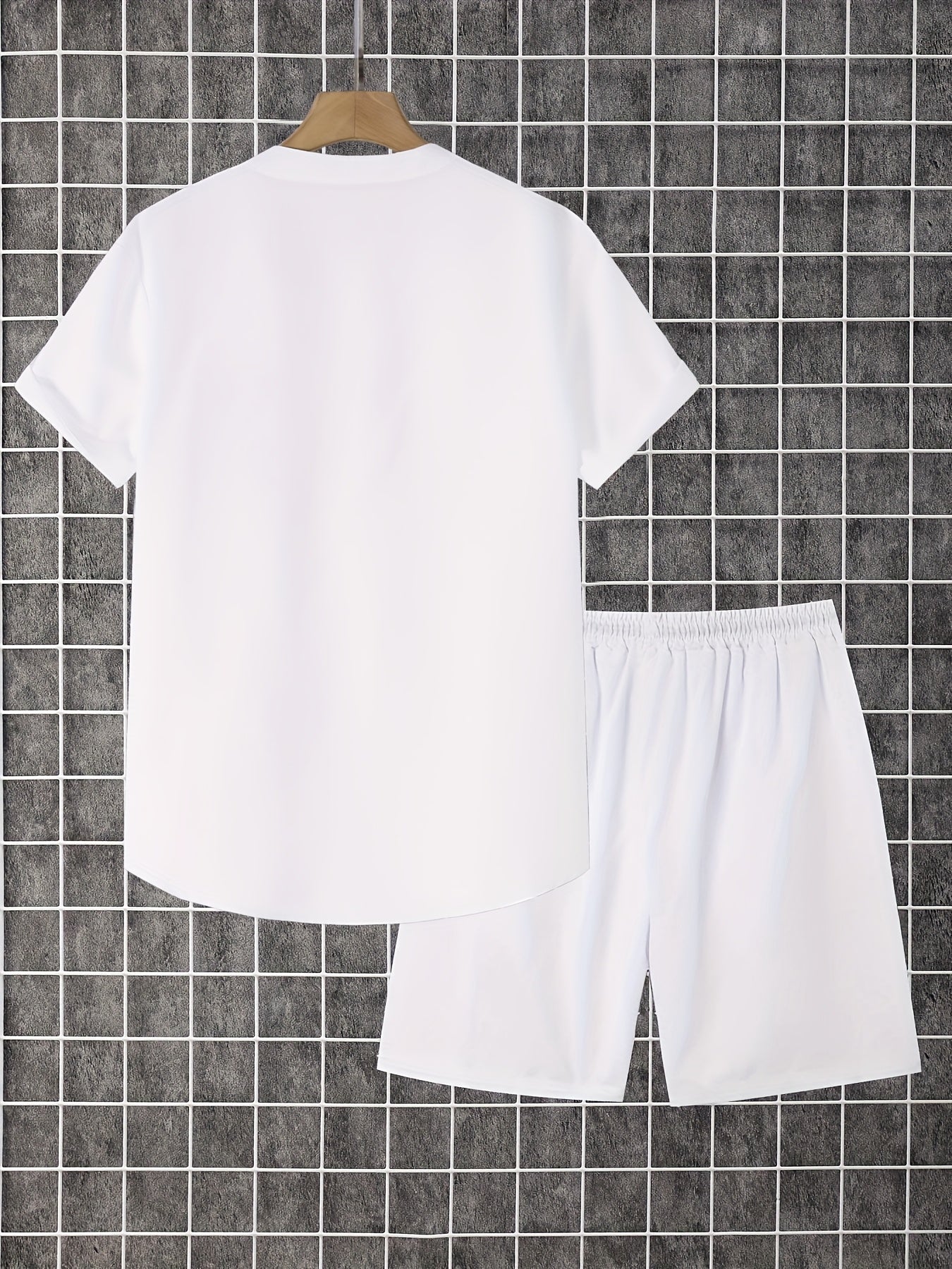 2pcs Printed Men's Summer Short Sleeve Button Shirt and Shorts Set