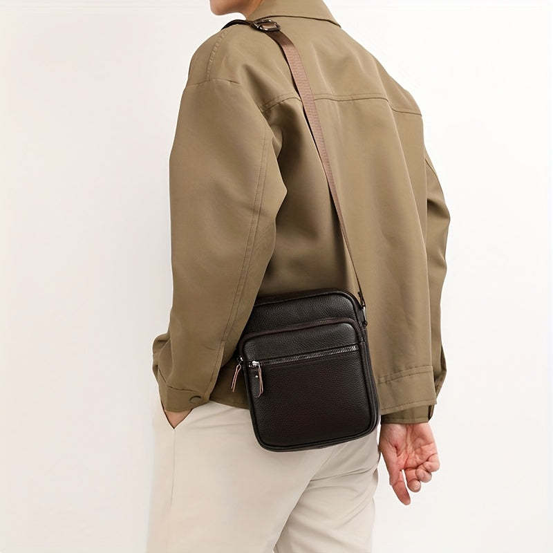 Men'S Genuine Top-Grain Leather Crossbody Sling Bag - Casual Style, Adjustable Strap, Large Capacity Shoulder Handbag for Going Out