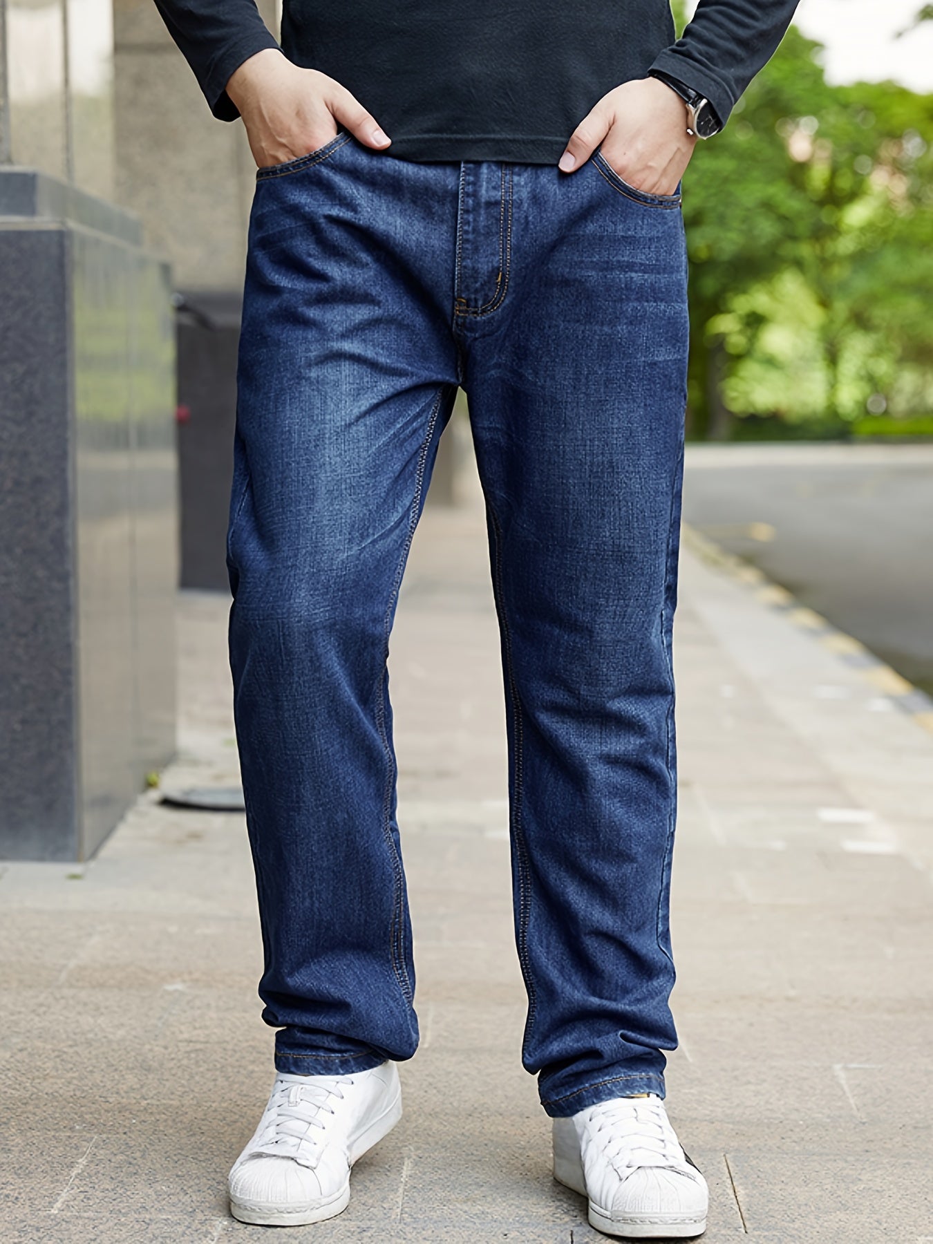 Large Size Men's Jeans Elastic Straight Long Pants Comfortable Casual Long Pants Simple And Versatile Men's Business Pants