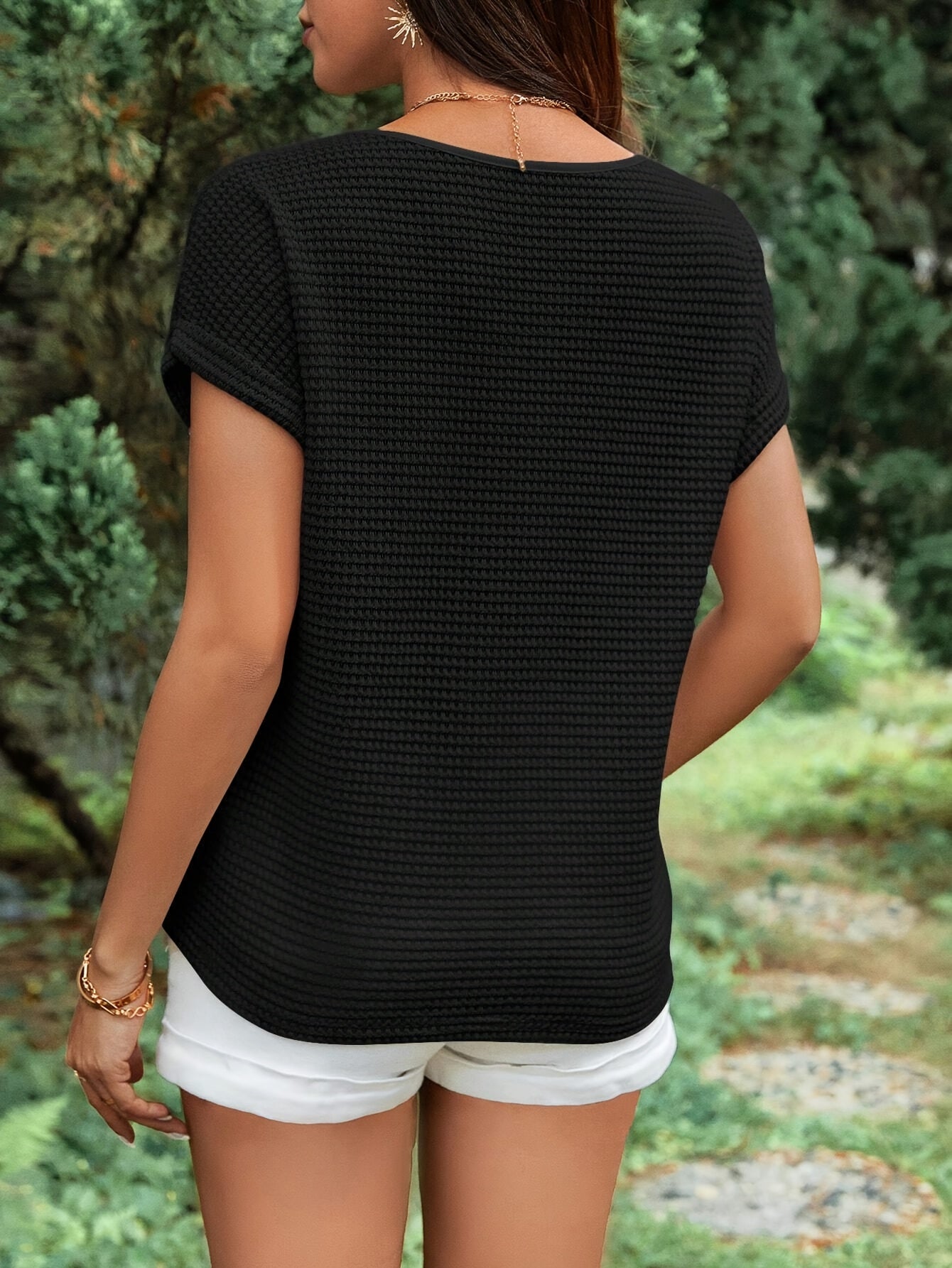 Crew Neck Solid Loose T-shirt, Casual Short Sleeve Top For Spring & Summer, Women's Clothing