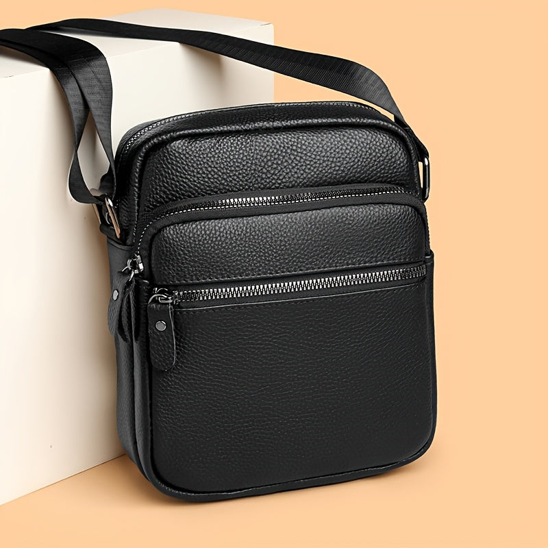 Men'S Genuine Top-Grain Leather Crossbody Sling Bag - Casual Style, Adjustable Strap, Large Capacity Shoulder Handbag for Going Out