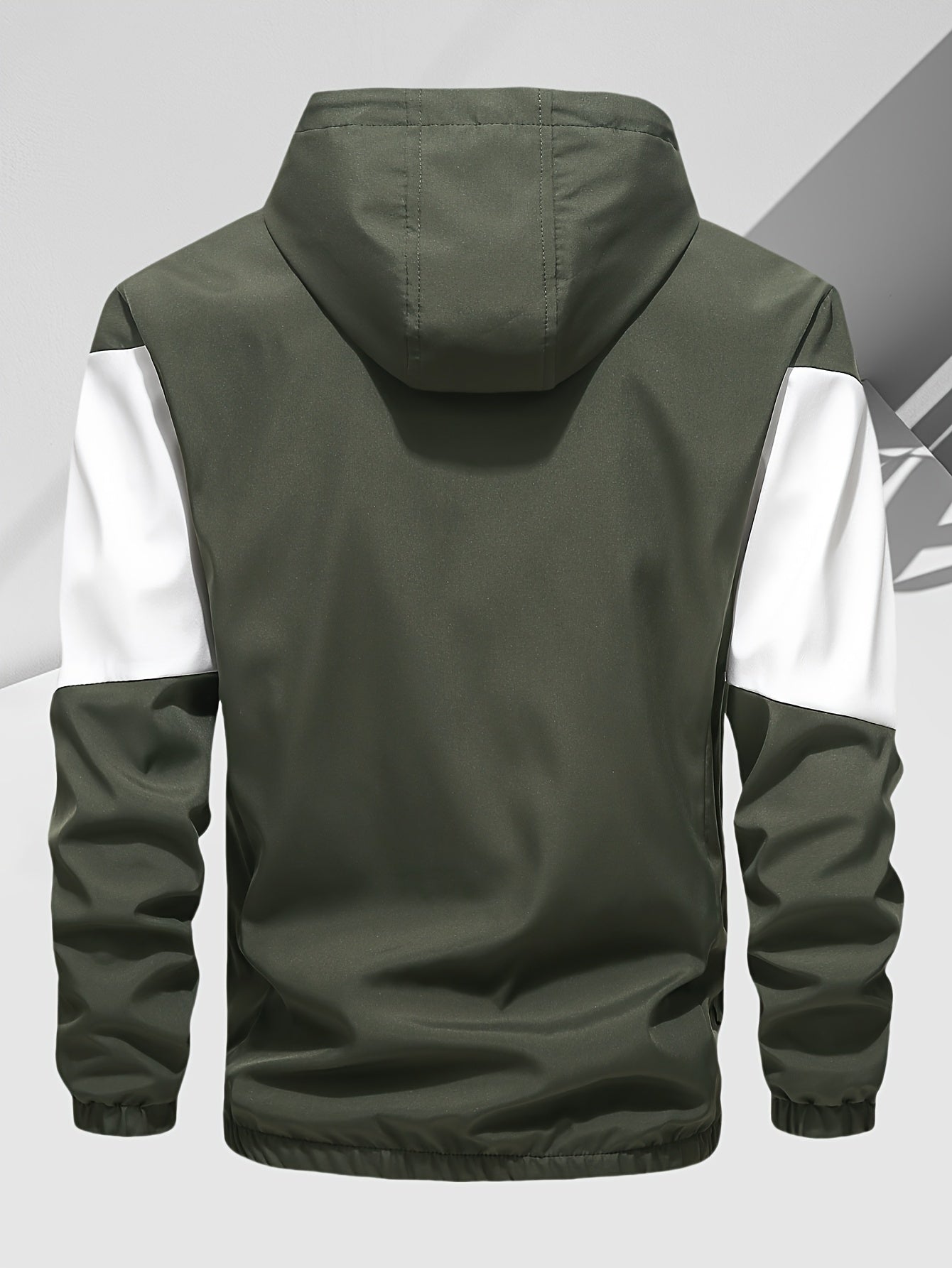 Men's Casual 2-Piece Outfit, Stylish Color Block Zip Up Hooded Jacket, Breathable Solid Color Drawstring Pants
