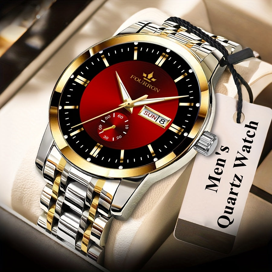 1 New Brand Men'S Luxury Automatic Quartz Watch with Stainless Steel Strap, Blue Dial, Date Display, and Luminous Hands - Waterproof, Stylish for Casual Attire, Perfect Gift for Holidays and Birthdays, Casual Wear Watch | Ele