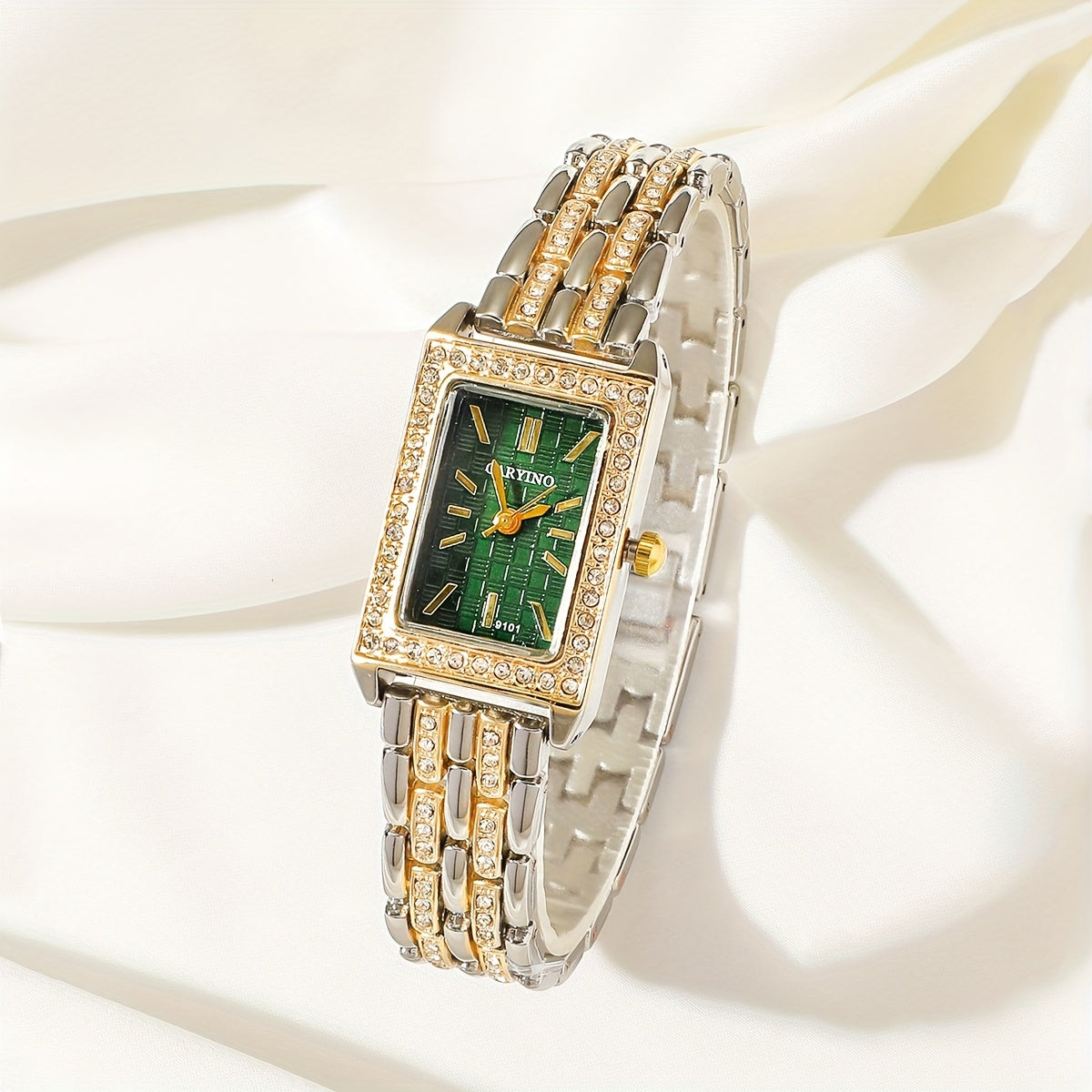 Elegant Cartier-Inspired Zinc Alloy Bracelet Watch with Sparkling Rhinestones - Rectangular Face, Quartz Movement, Non, Perfect for Daily Wear, Parties, Birthdays, and Festive Gifts, Festive Accessory | Elegant Bracelet | Qua
