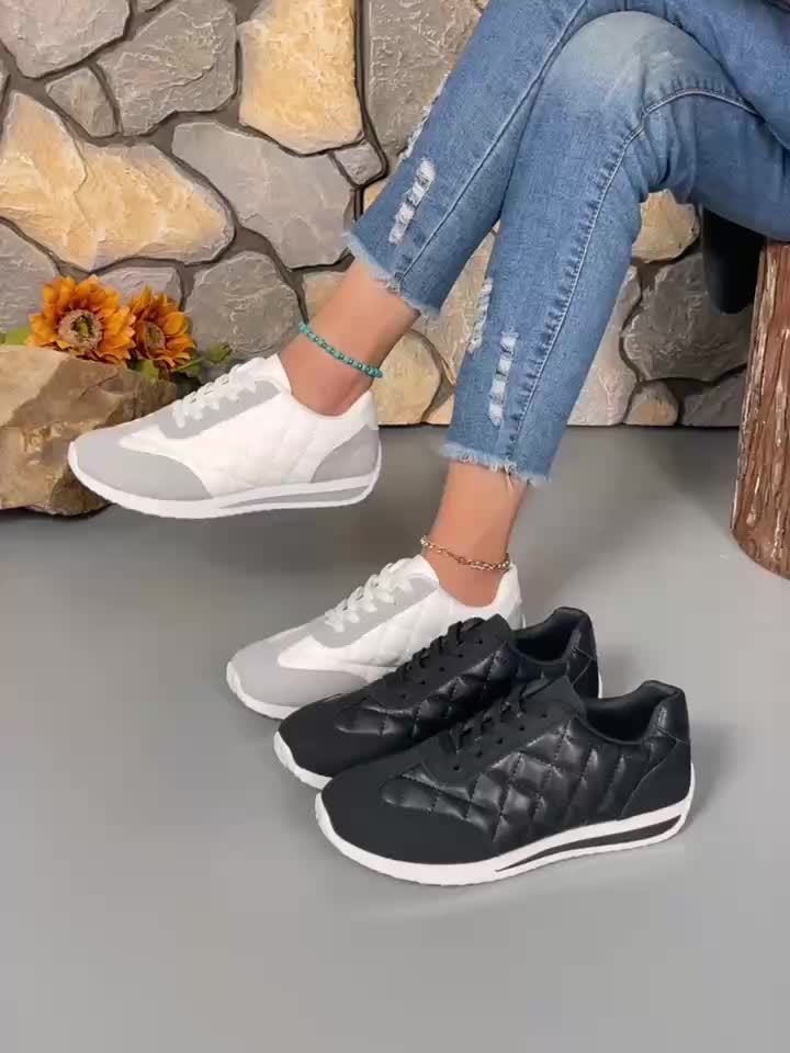 Women's Retro Athletic Sneakers - Lightweight, All-Season, Stability Support, Synthetic Leather Upper, Fabric Lining, TPR Sole, Quilted Design