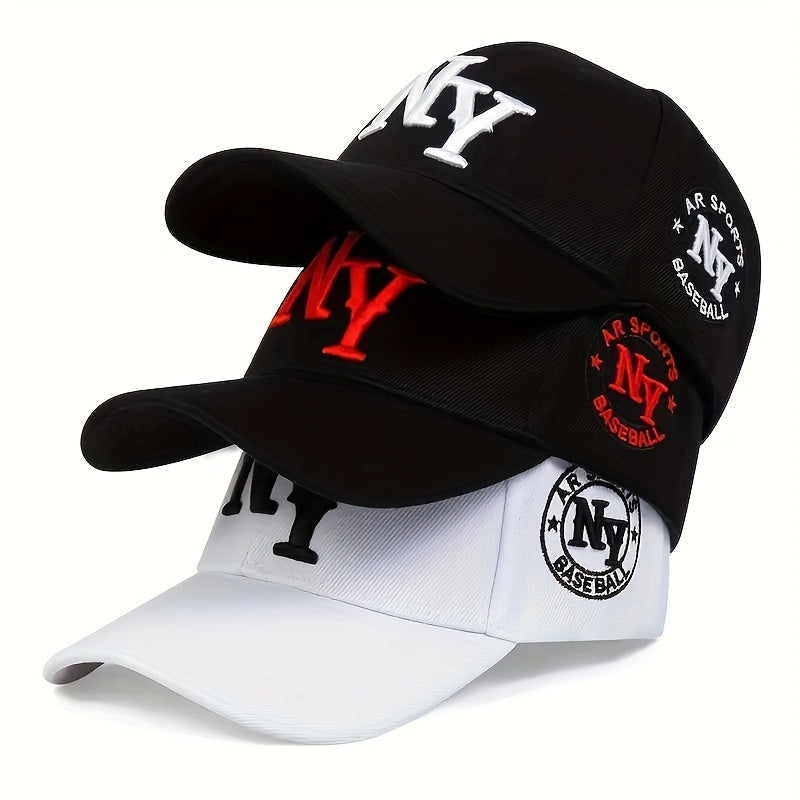Unisex Fashion Casual Embroidered New York Logo Baseball Cap - Adjustable, Hip-Hop Style, Black & White, Black with Red Accents, Available in Two Colors, Perfect for Exercise, Running, Parties, Golf, and Beach Outings