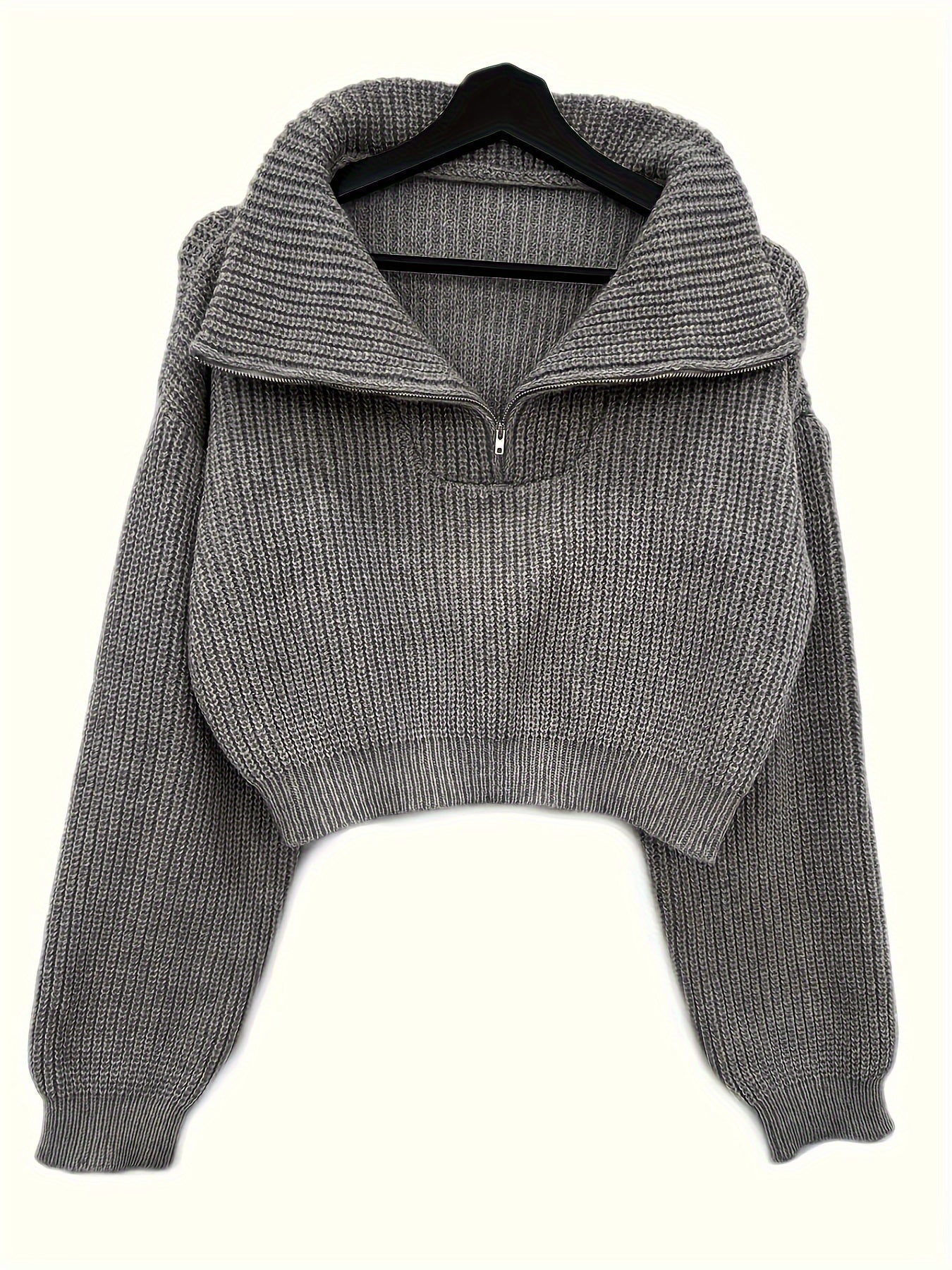 Autumn and Winter Half-Zip Short Fashion Lantern Sleeve Pullover Sweater to Show Your Figure and Versatile