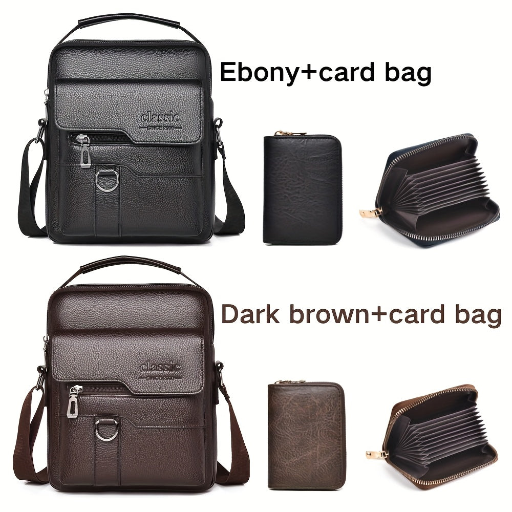 WEIXIER Men'S Set Shoulder Bag, Unisex Waist Postman Bag, Crossbody Chest Bag, Handbag, PU Fabric Multi-pocket, with Card Holder Wallet, Adjustable Detachable Shoulder Strap, Casual Commuting Bag Retro Business Texture Men'S