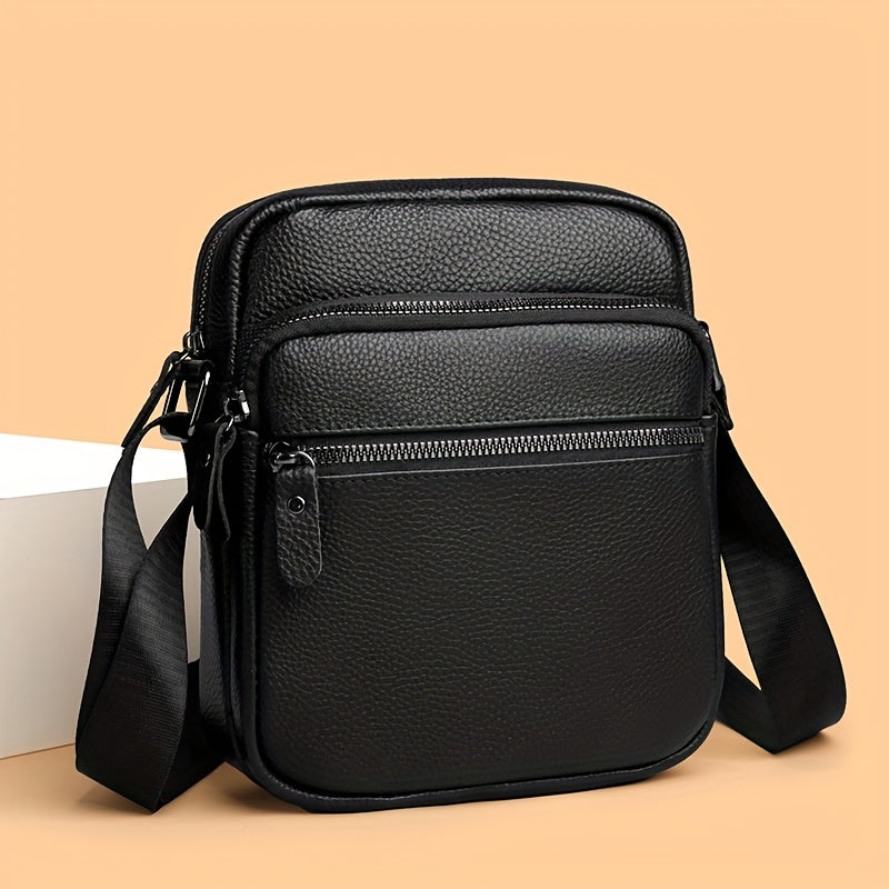 Men'S Genuine Top-Grain Leather Crossbody Sling Bag - Casual Style, Adjustable Strap, Large Capacity Shoulder Handbag for Going Out