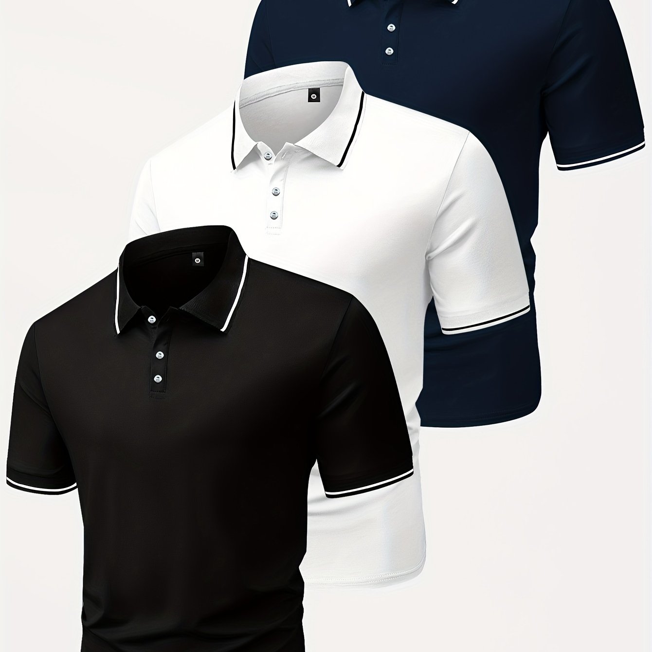 3pcs Men's Casual Fashion Shirts - Breathable Polyester, Short Sleeve, Button-Up with Classic Collar - Machine Washable, Summer Essentials in Black, White, and Beige