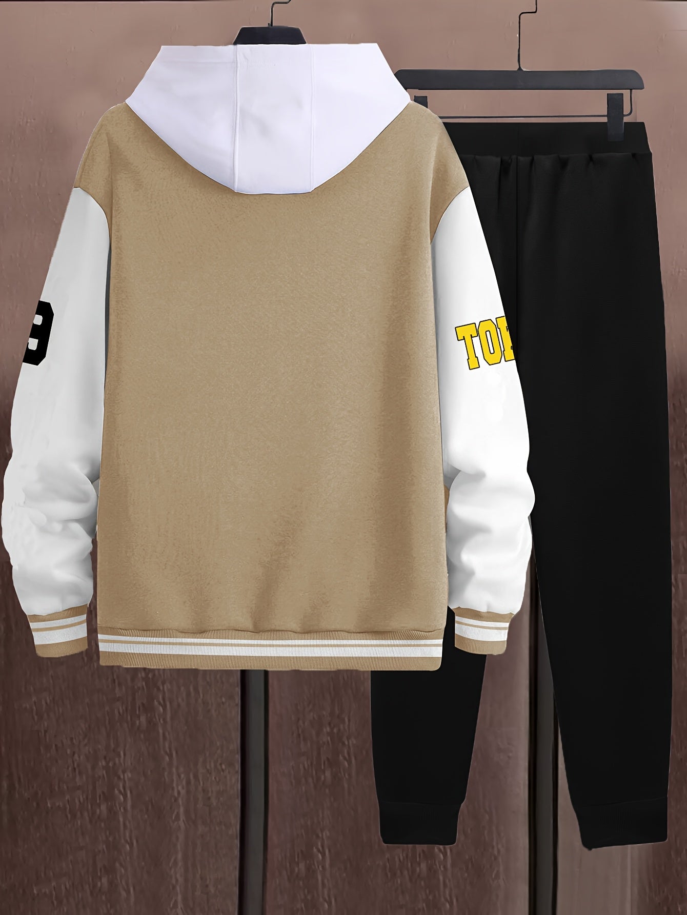 Athleisure Essential, Men's Casual 69pcs Set: Color Block Varsity Jacket & Joggers with A-69 Print - Polyester, Baseball Collar, Pockets - Perfect for Fall/Winter