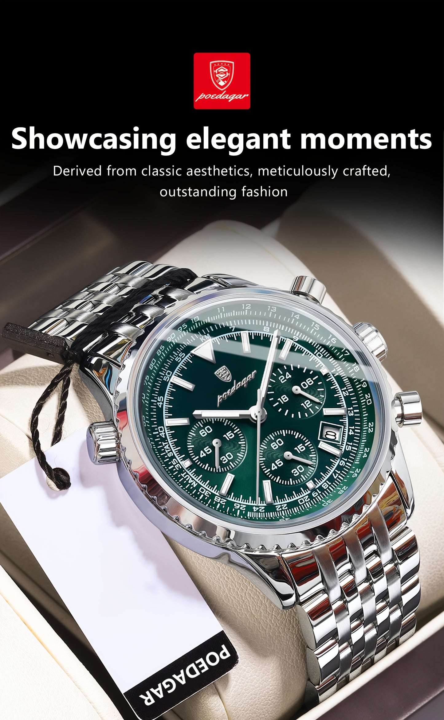 Berda Tomato Business Dominant High-end Luxury Stainless Steel Watch Waterproof Luminous Calendar Quartz Men's Watch, POEDAGAR