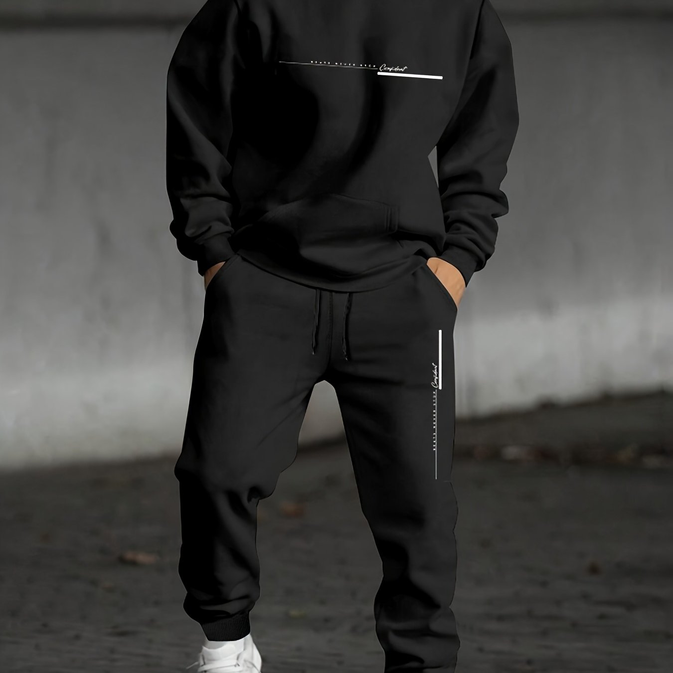 Men's Two-piece Set with Printed Hoodie and Sweatpants