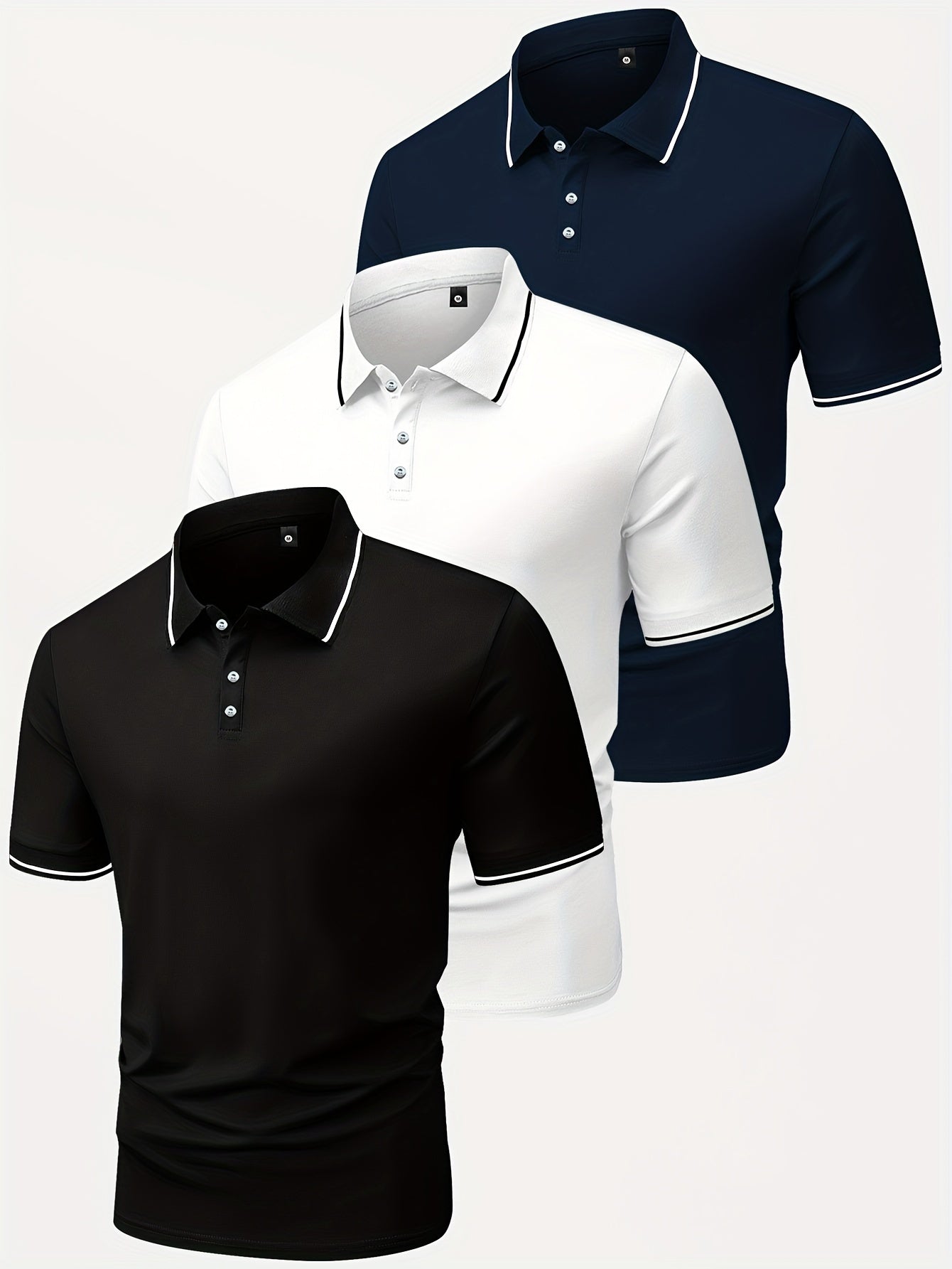3pcs Men's Casual Fashion Shirts - Breathable Polyester, Short Sleeve, Button-Up with Classic Collar - Machine Washable, Summer Essentials in Black, White, and Beige