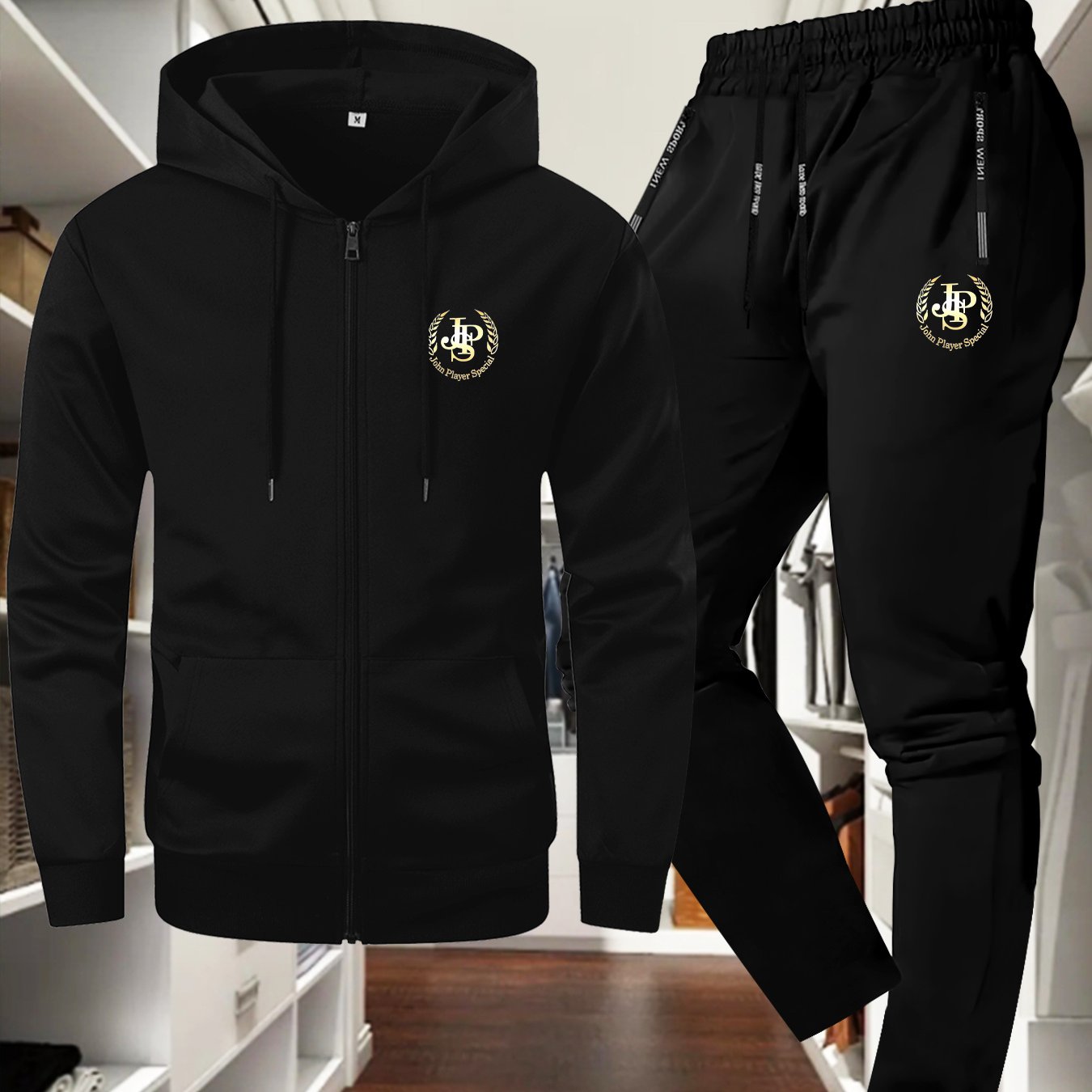 Men'S Trendy Autumn/Winter Jacket and Pants Set, JSP Print, Casual Young Sports Suit, Slim Fit, Long Sleeve, Zip-Up Hoodie with Pockets, Solid Color, Polyester, Casual Wear|JSP Print Jacket|Zippered Jacket, Autumn Clothin