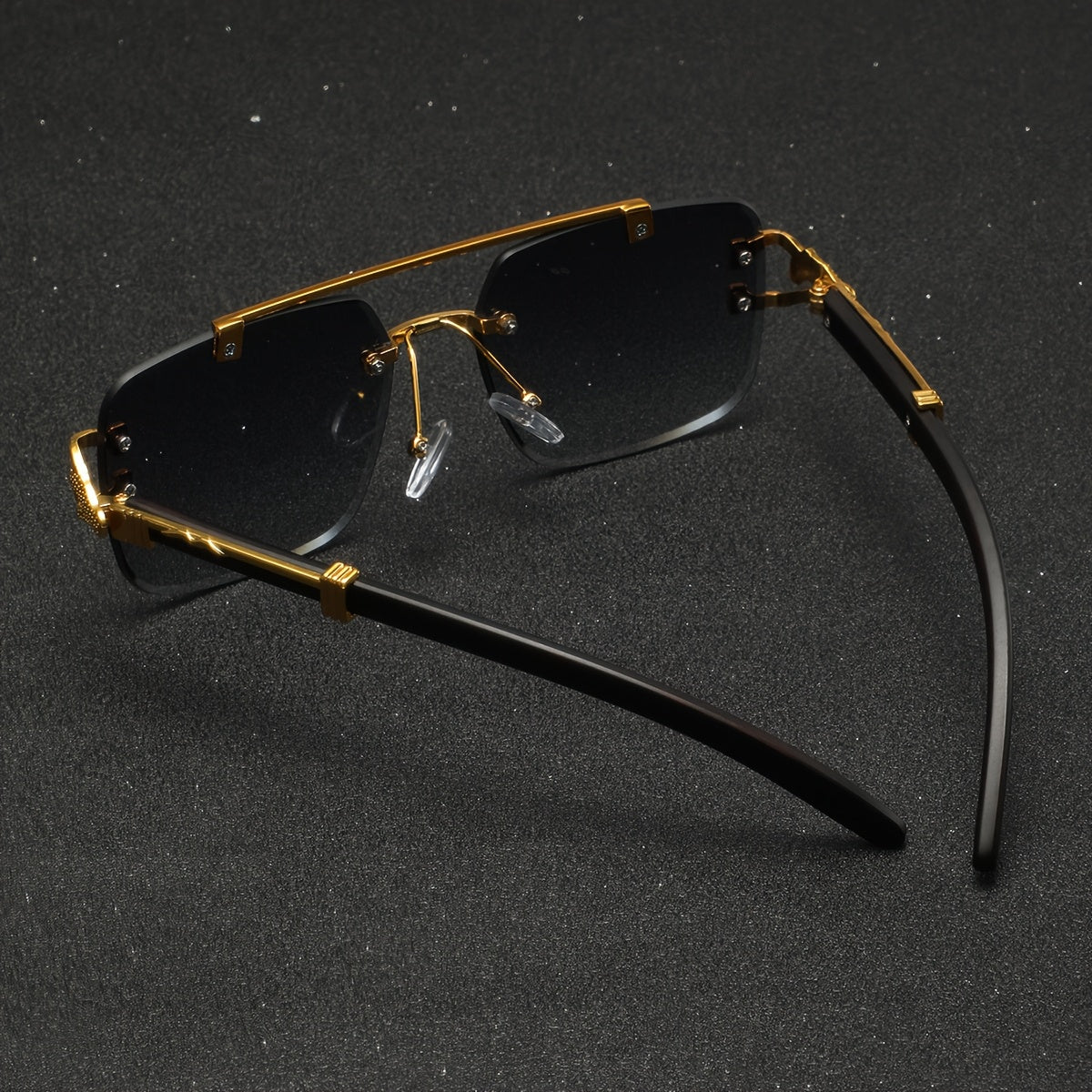 One Pair of Men's Metal Square Frameless Double Bar Vintage High-Quality Exquisite Lightweight Fashion Glasses Suitable for Daily Wear