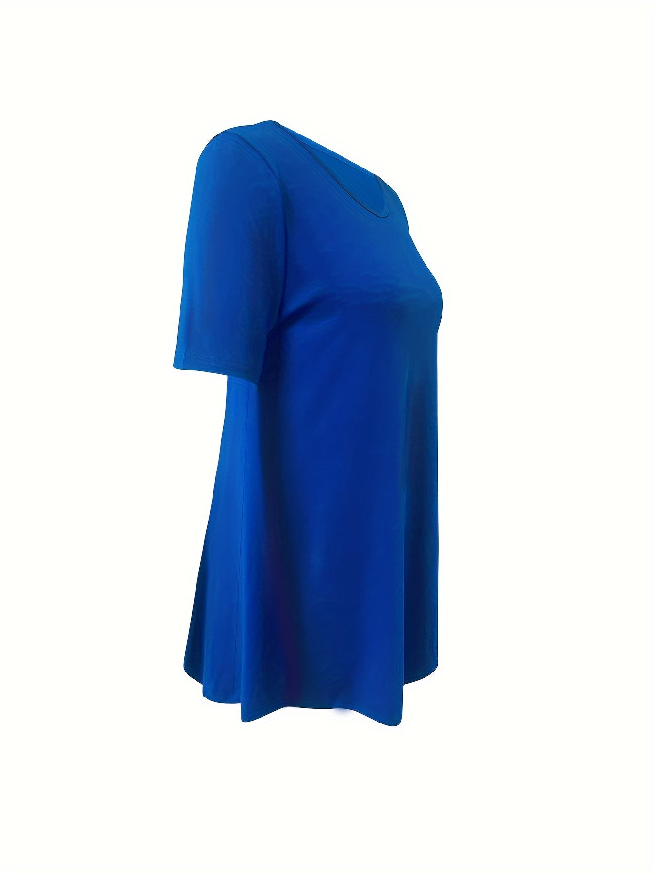 Asymmetrical Hem Crew Neck T-shirt, Short Sleeve Casual Top For Summer & Spring, Women's Clothing