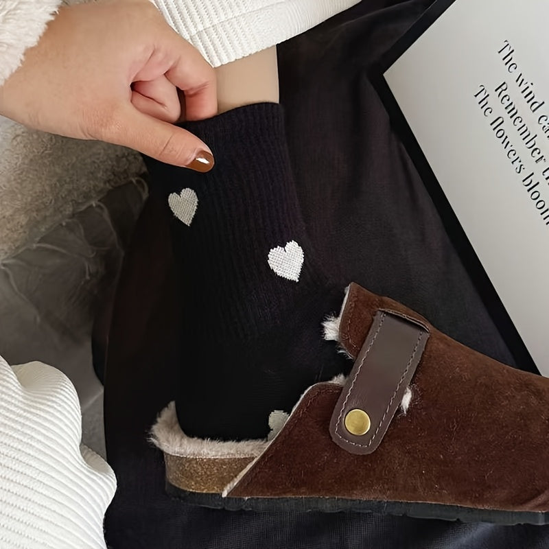 5 Pairs High-Quality Heart Socks Women's Fashionable Breathable Mid-Calf Socks