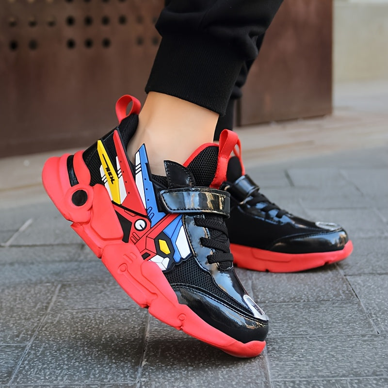 Boys' Lightweight Breathable Mesh Sneakers - Vibrant Yellow Cartoon Design, Hook-and-loop Fastener Closure, Perfect for Spring & Summer Casual Wear, Playful Outdoor Shoes | Cartoon Pattern Shoes | EVA Cushioned Sole