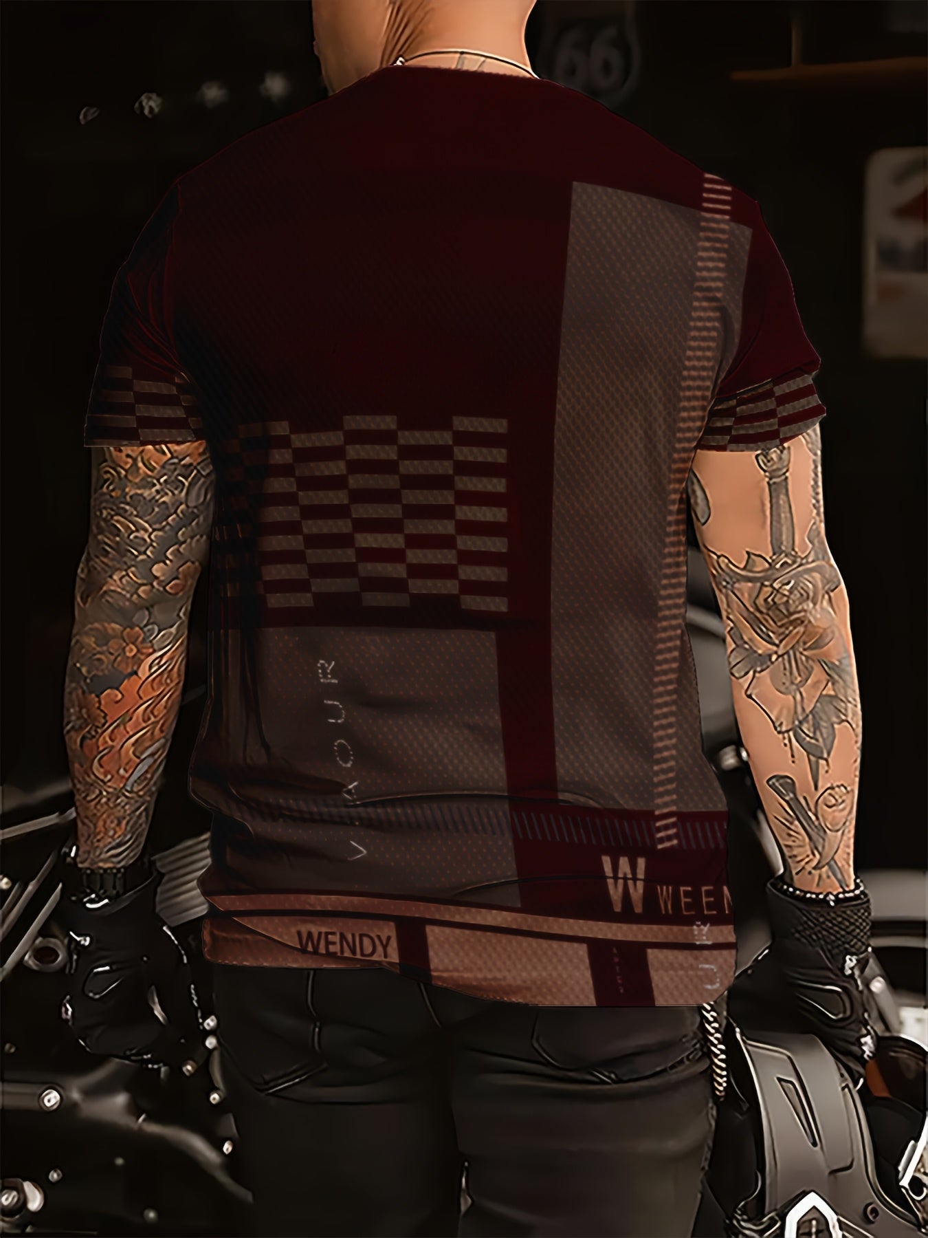Men'S Navy & Brown Plaid Short Sleeve T-Shirt - "Union" Logo, Casual Crew Neck, All-Season Comfort, Regular Fit, Casual Attire | Plaid Pattern Top | Glossy Finish, PLUS SIZE