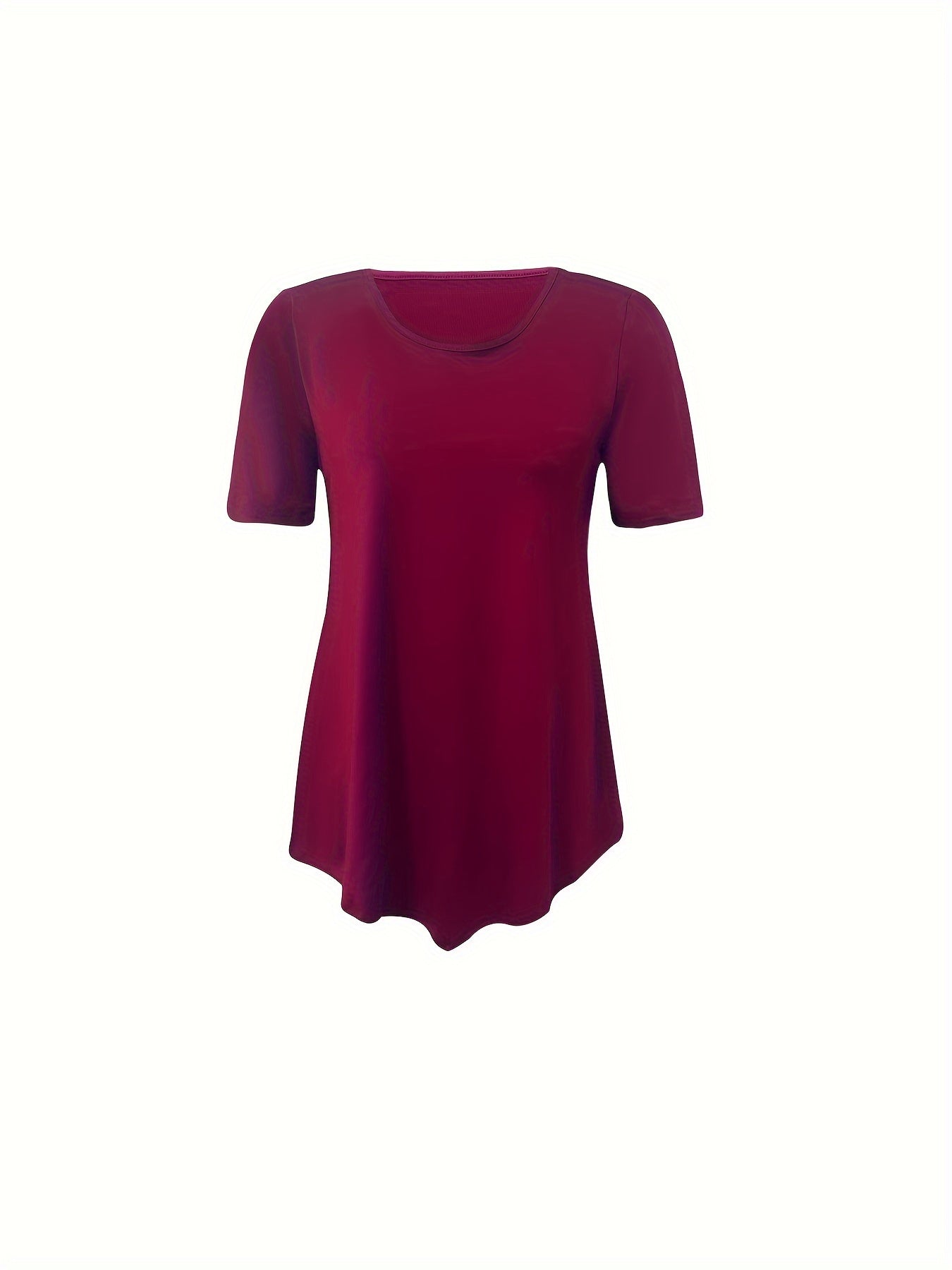 Asymmetrical Hem Crew Neck T-shirt, Short Sleeve Casual Top For Summer & Spring, Women's Clothing