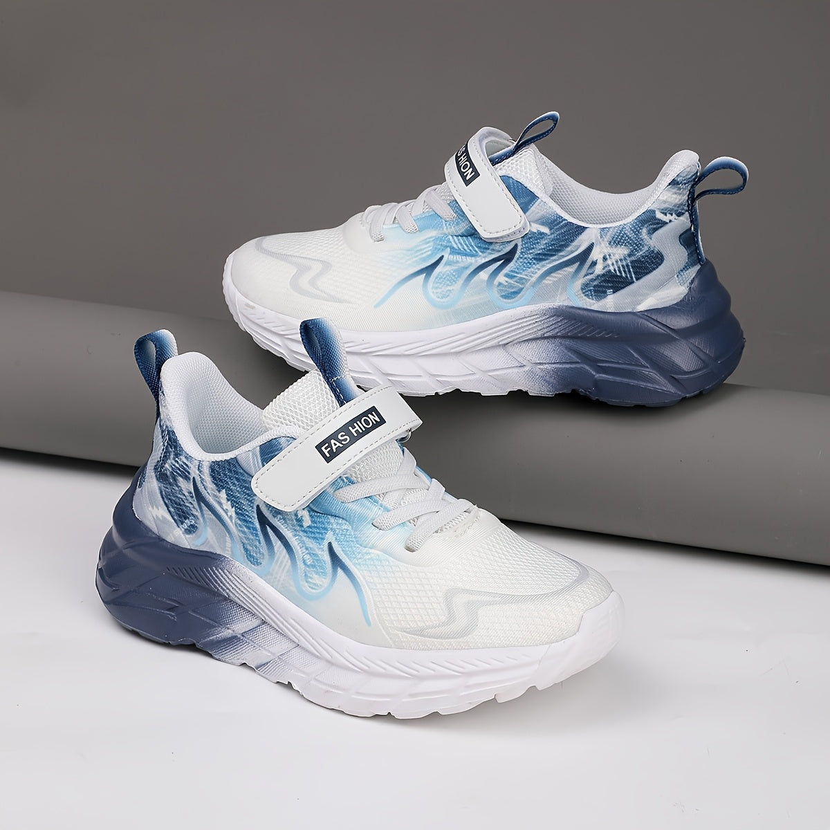 Youngsters' Low-Top Breathable Mesh Running Shoes with EVA Sole - Lightweight Comfortable Casual Outdoor Sneakers, White with Black Accents & Hook-and-Loop Closure for Boys and Girls, Kid Shoes, Youngsters Sports Footwear, St