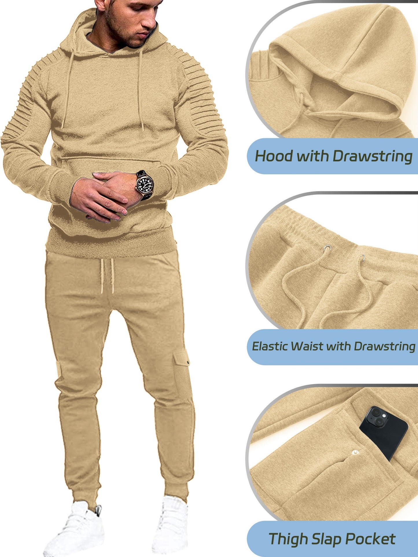 Men's Tracksuit 2 Piece Pullover Hoodie Sweatsuit Sets Casual Jogging Athletic Suits With Drawstring