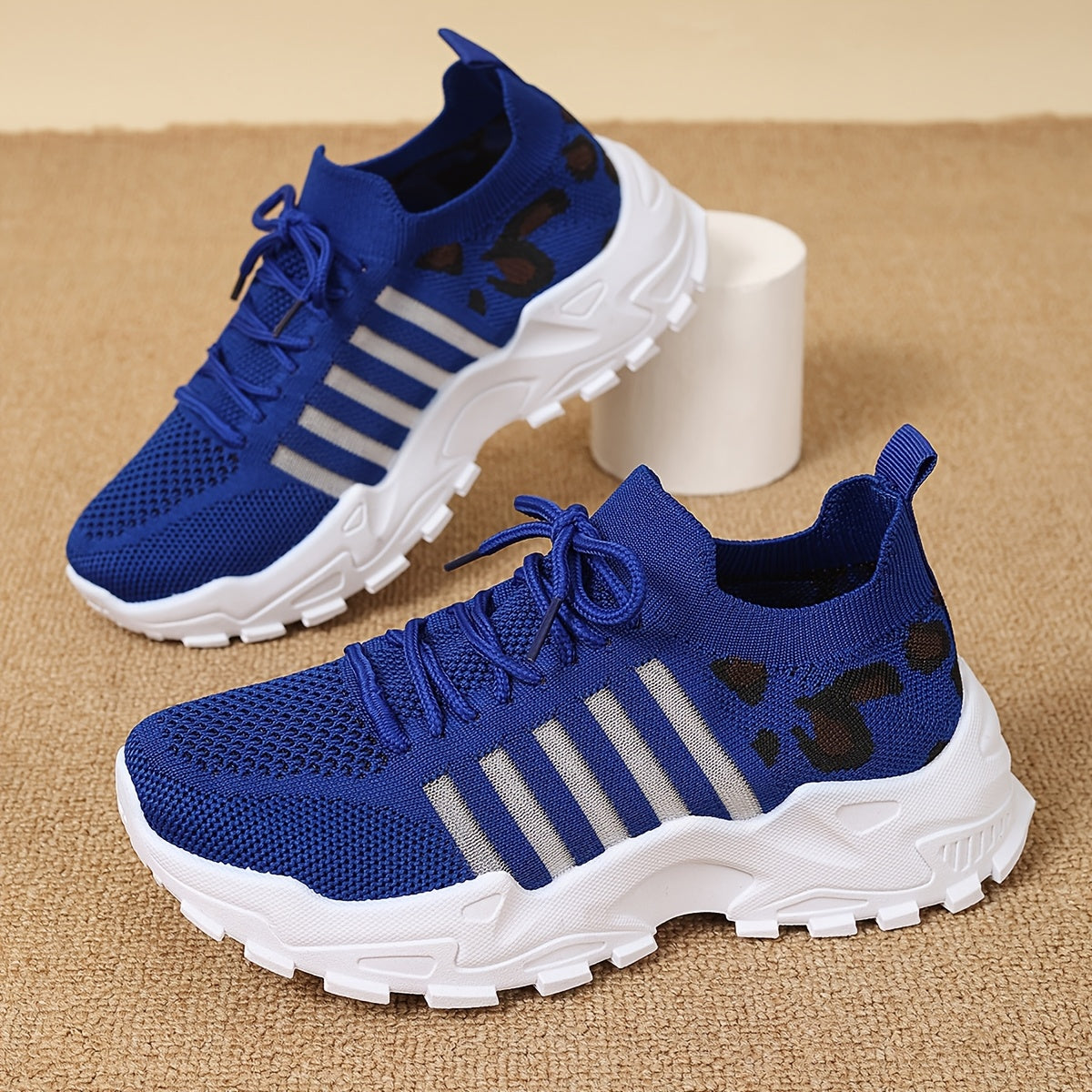 Women's Fashion Leopard Print Lace-Up Sneakers, Breathable Mesh Walking Shoes for Spring/Summer, Lightweight Comfortable Casual Sports Control Footwear with PVC Sole and Microfiber Insole