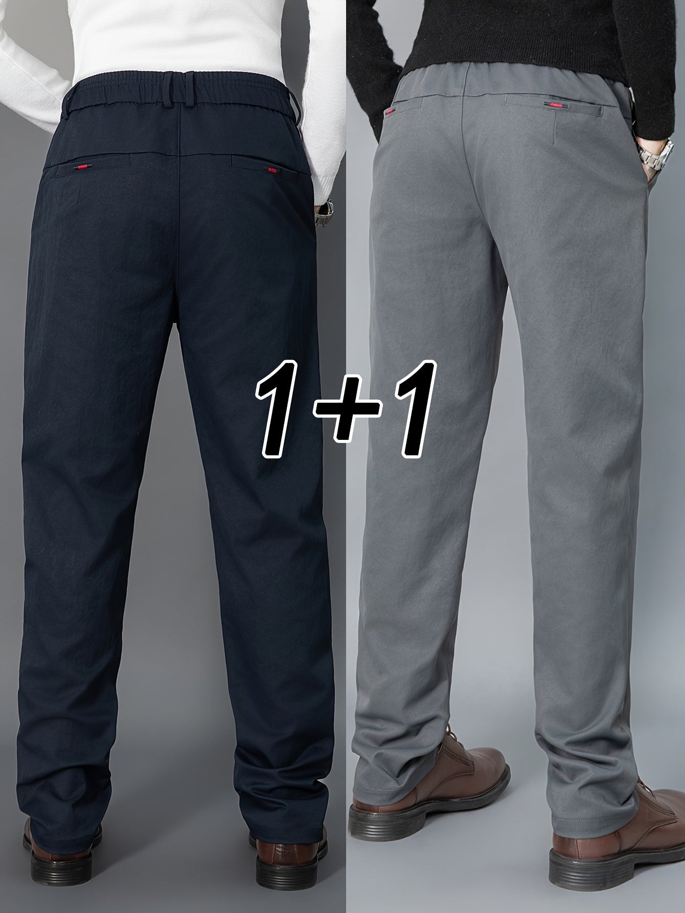2pcs Men's Light Business Casual Pants - Straight Leg Dress Trousers, Lightweight & Comfortable for Office and Casual Attire, All Seasons, Navy Blue & Black, Polyester Fabric, Machine Washable, Versatile Dress Trousers | Styl