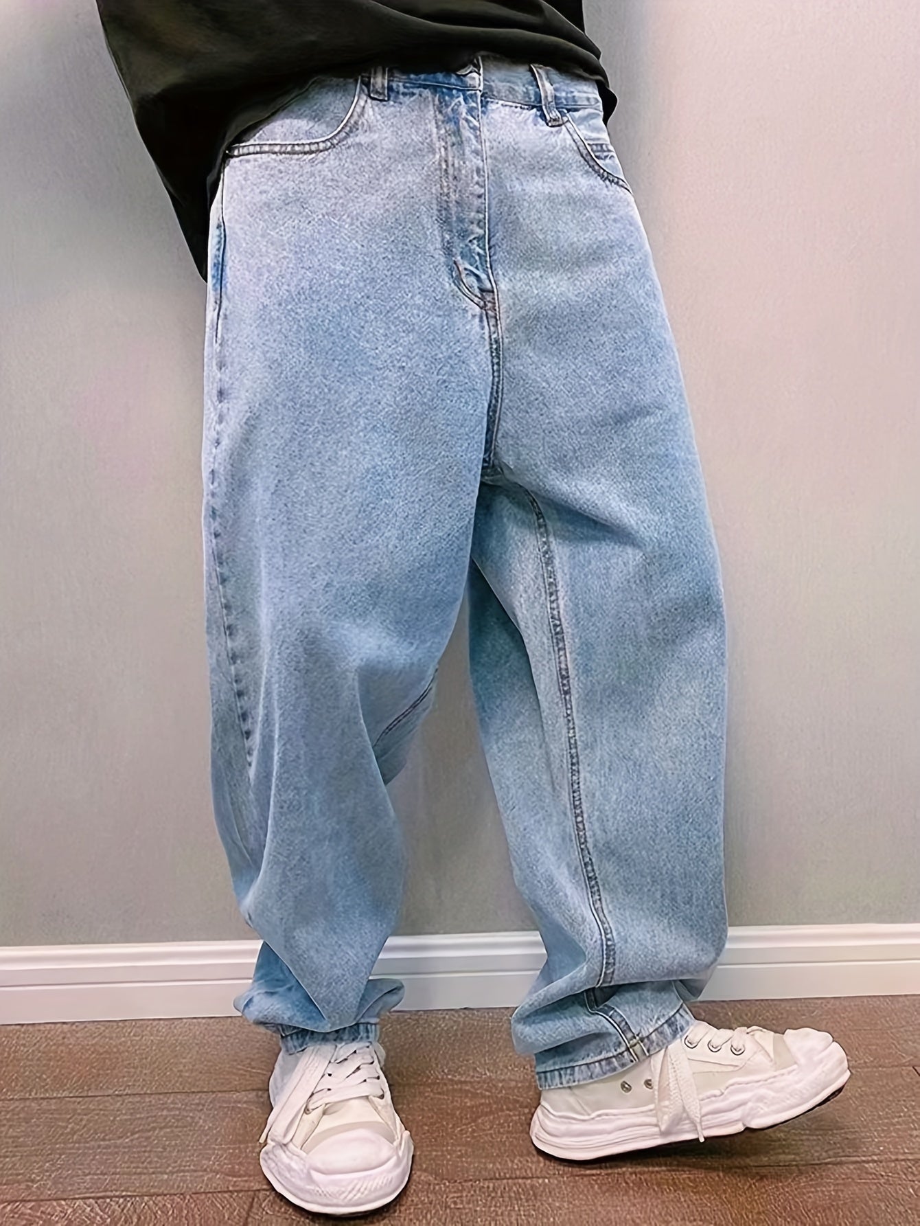 New Men'S Long Pants for Spring And Summer 2024, Light Blue Washed Denim, Loose-Fitting Casual Street Style Jeans.