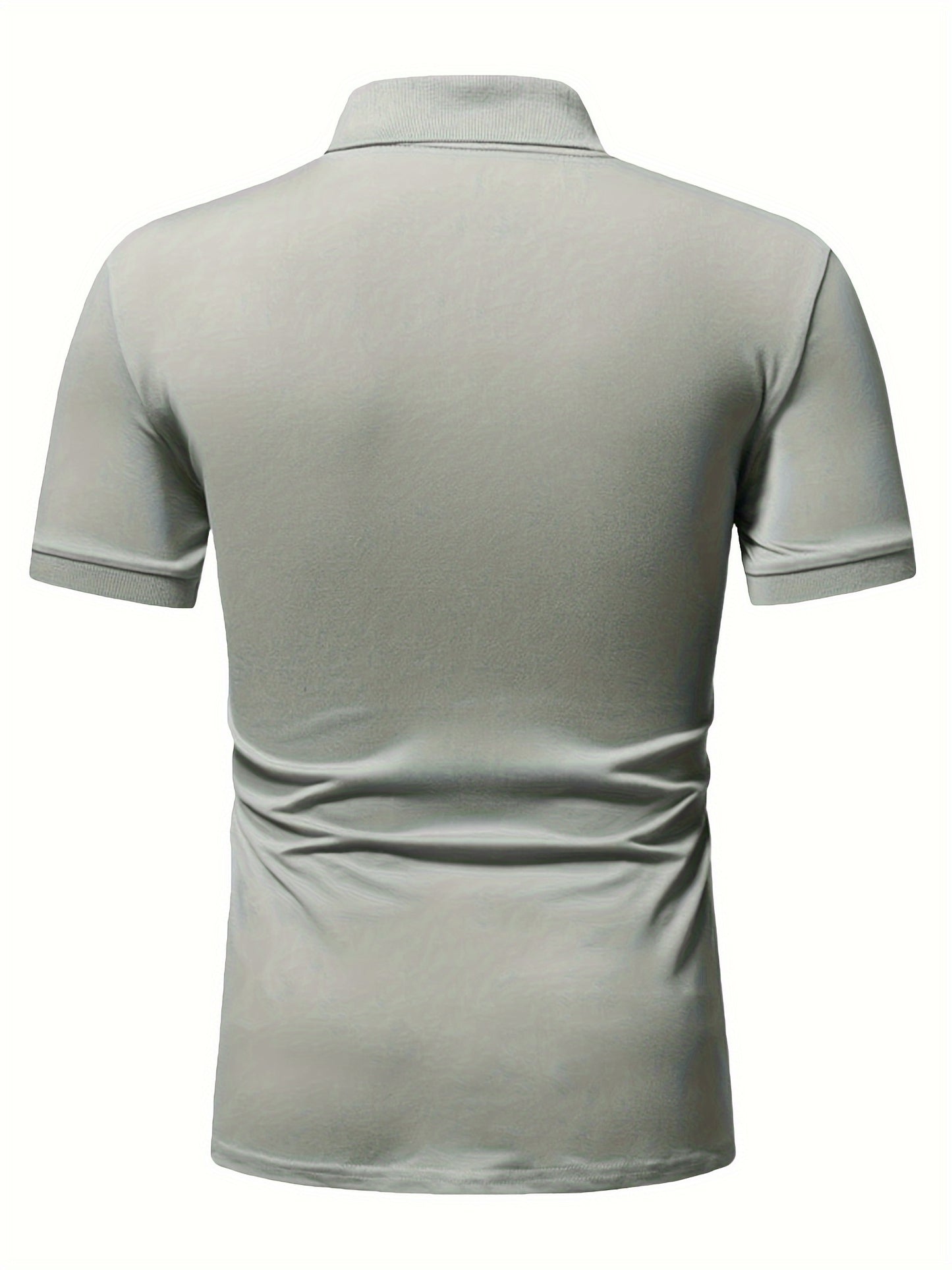 Casual Stretch Men's Solid Color Zipper Lapel Golf Shirt, Male Summer Streetwear