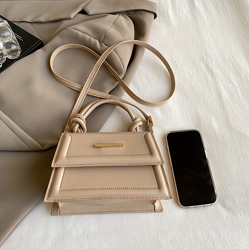 Elegant French Niche Design Women'S Diagonal Backpack - Multifunctional Small Square Commuting Wallet with Adjustable Shoulder Straps, Magnetic Closure, Black Or White Synthetic Faux Leather, Exquisite Daily Wallet for Daily