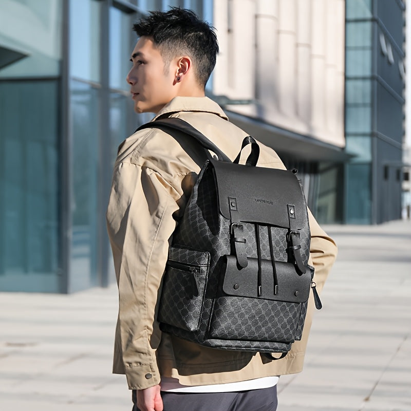 Men'S Stylish Black Synthetic Backpack with "LOOK" Print - Large Capacity, Double-Shoulder Design, Multiple Compartments, Perfect for Business Travel & Casual Outings, Business Backpack | Trendy Backpack | Secure Zipper Closu