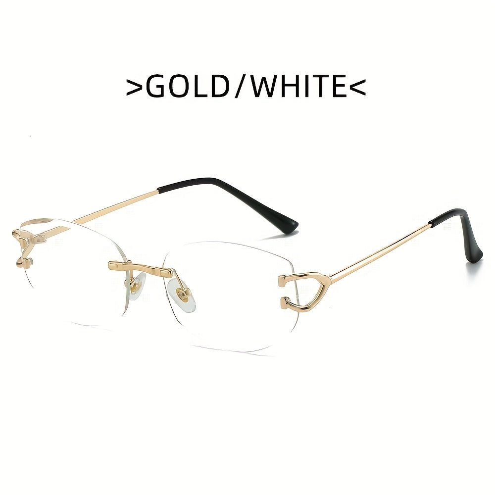 Photochromic frameless fashion glasses European and American fashionable for men and women using metal eyeglass hinges PC lenses ladies and gentlemen high-end personality glasses daily trendy versatile holiday party street ph