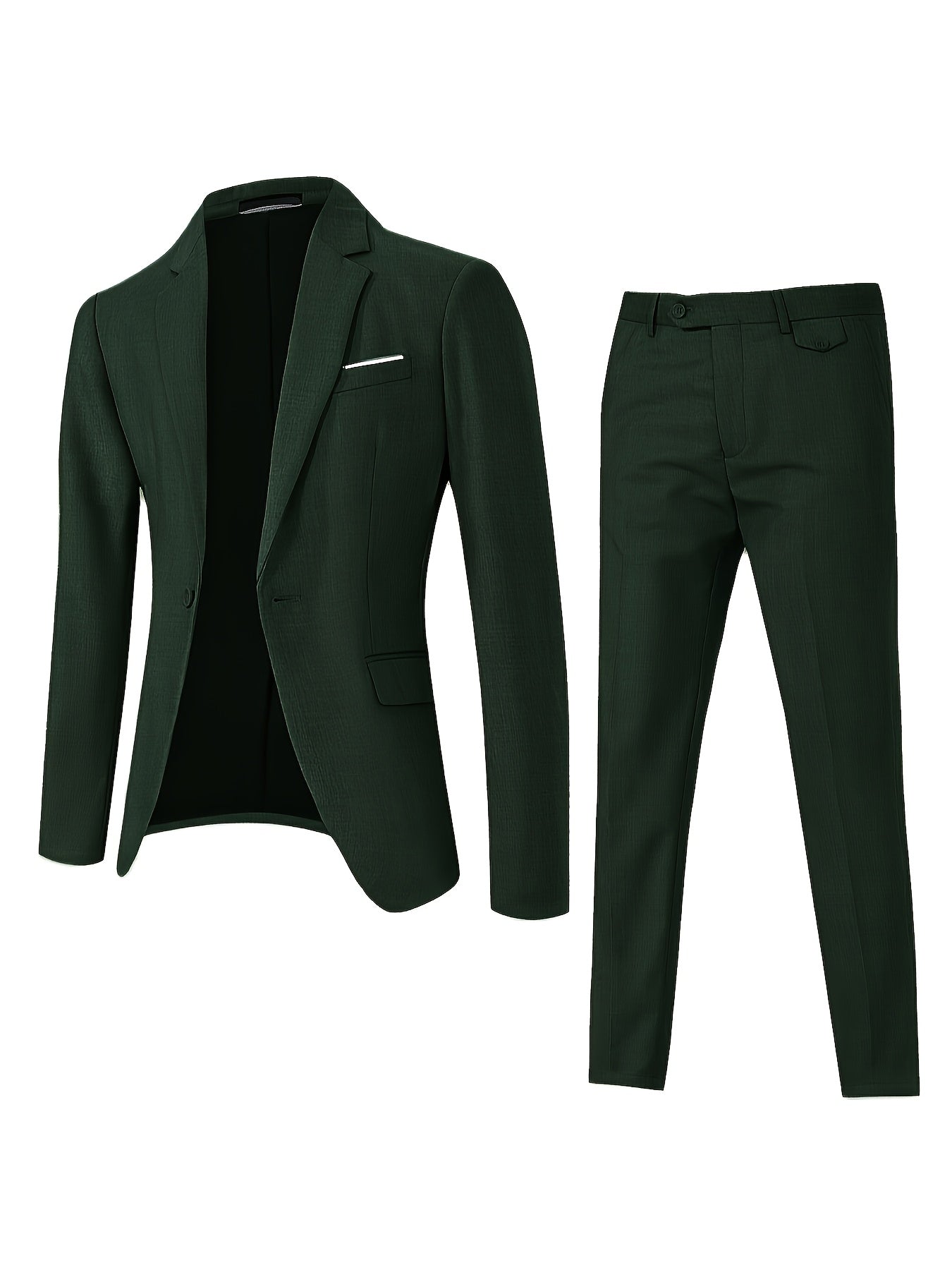 2pcs Men's Elegant Business Casual Suit Set - Includes Classic Lapel Blazer & Dress Pants, Polyester/Rayon Blend, with Pockets - Perfect for Weddings & Formal Occasions