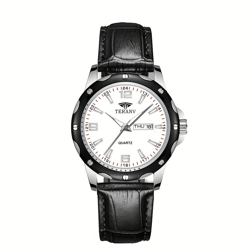 Elegant Men's Stainless Steel Quartz Watch - IPX7 High Quality, Luminous Hands, Date & Day Display, Business Casual Sporty Design for Everyday & Water Activities, Versatile Wristwatch, Sleek Strap Design, Glowing Markers