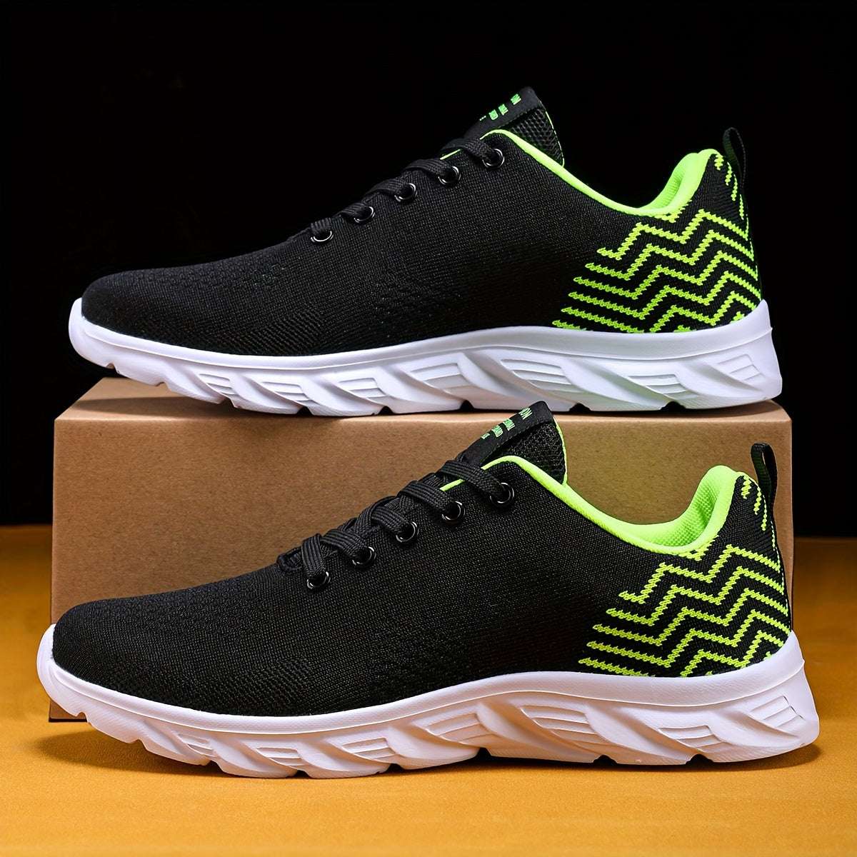 Men's Knitted Breathable Running Shoes, Lightweight Non-Slip Soft Sole, Comfortable for Outdoor Walking, Jogging, Fitness, Daily Activities, EVA Sole, Fabric Upper, Low-Top, Lace-Up Closure, Striped Pattern, All-Season Fashio