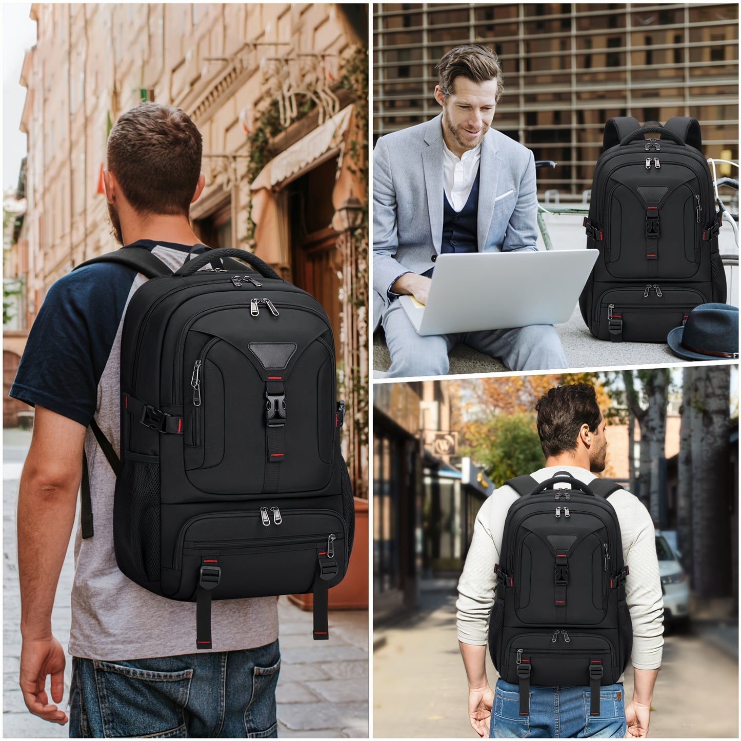 NUBILY 17.3-Inch Men'S Laptop Backpack, 50L Travel Pack, Large Work Backpack for School, College, Business - Non-Food Contact, Black Oxford Fabric with Mesh Windows, Zipper Closure, TSA-Compliant, College Backpack | Sleek Bac