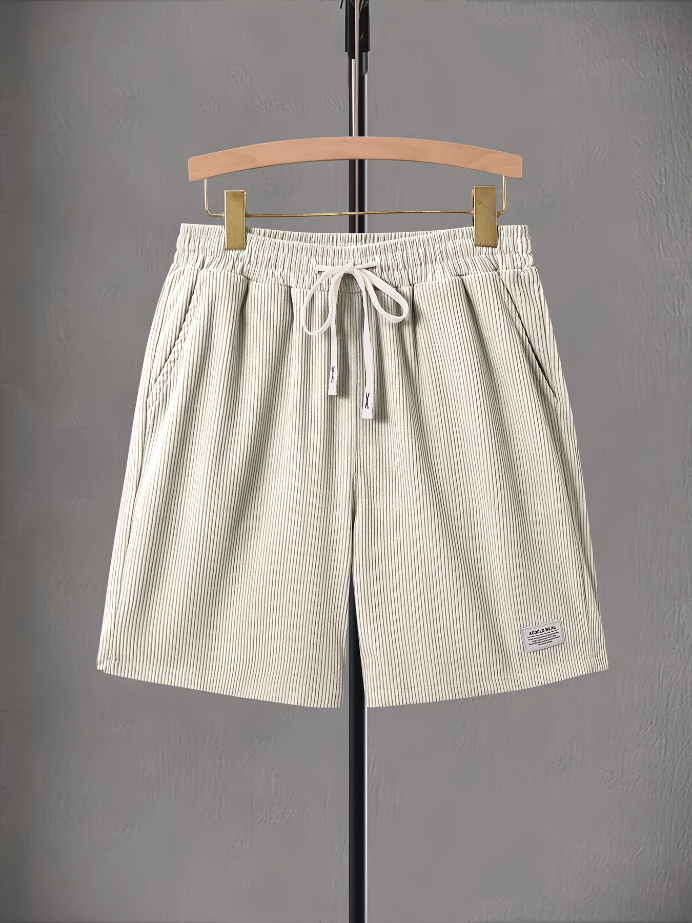 Pearson OBM Men's Corduroy Casual Shorts, White Drawstring, Polyester, Machine Washable, Slightly Elastic Fabric, Comfortable in Summer