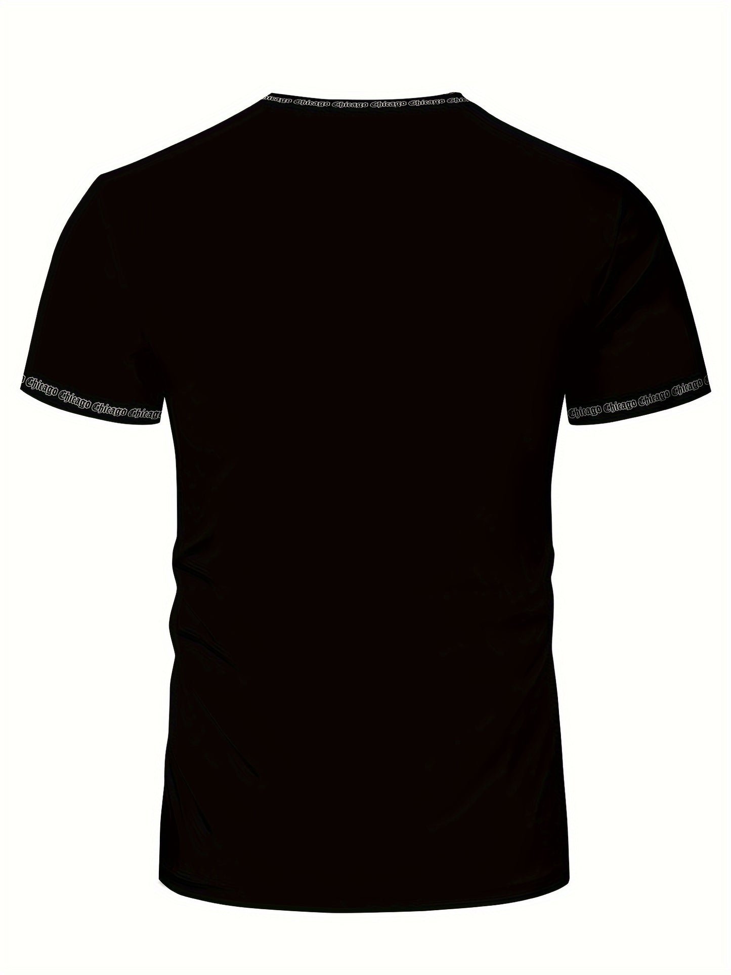 Men'S Chicago Print T-Shirt, Polyester-Spandex Blend, Crew Neck, Short Sleeve, Geometric Pattern, High Stretch, Tear Resistant, Sports & Casual Style, Summer Fit Top for Training, Yoga, Hiking & Festive Occasions