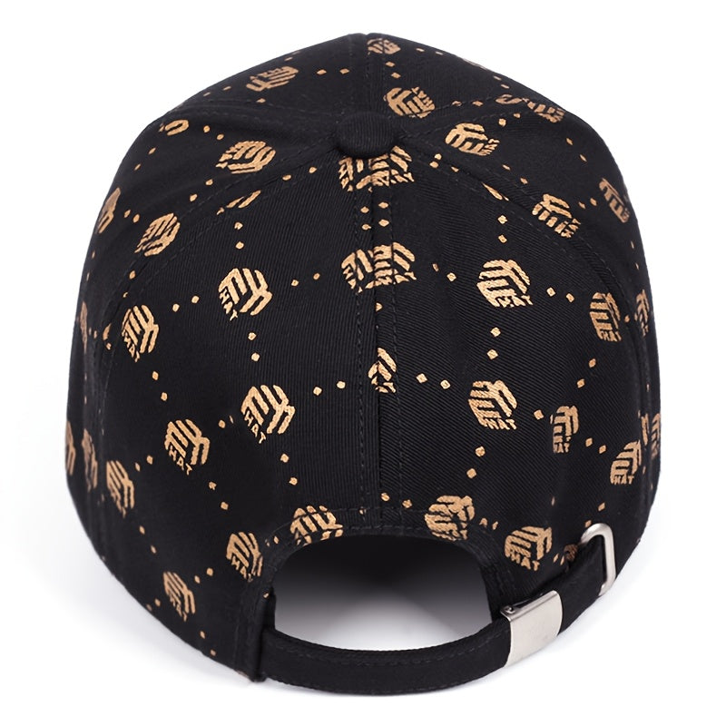 Men's Athletic Baseball Cap - Breathable Polyester, Adjustable Fit, "ATH" Logo, Beige & White with Golden Pumpkin Pattern, Dark Brown & Golden, Perfect for Outdoor Sports and Golf, Casual Wear Hat | Sporty Baseball Cap | Adju