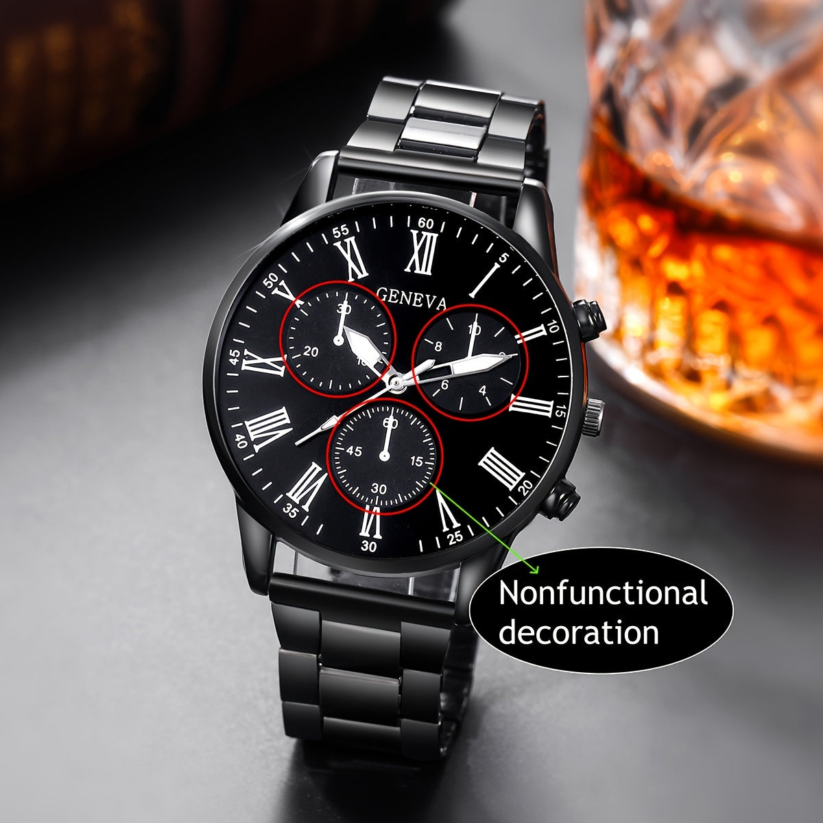 1 Set GINAVE Men'S Casual Fashion Quartz Watch, Round Alloy Case, Stainless Steel Strap, Battery Powered, Non-Waterproof, Electronic Drive, Father'S Day Gift